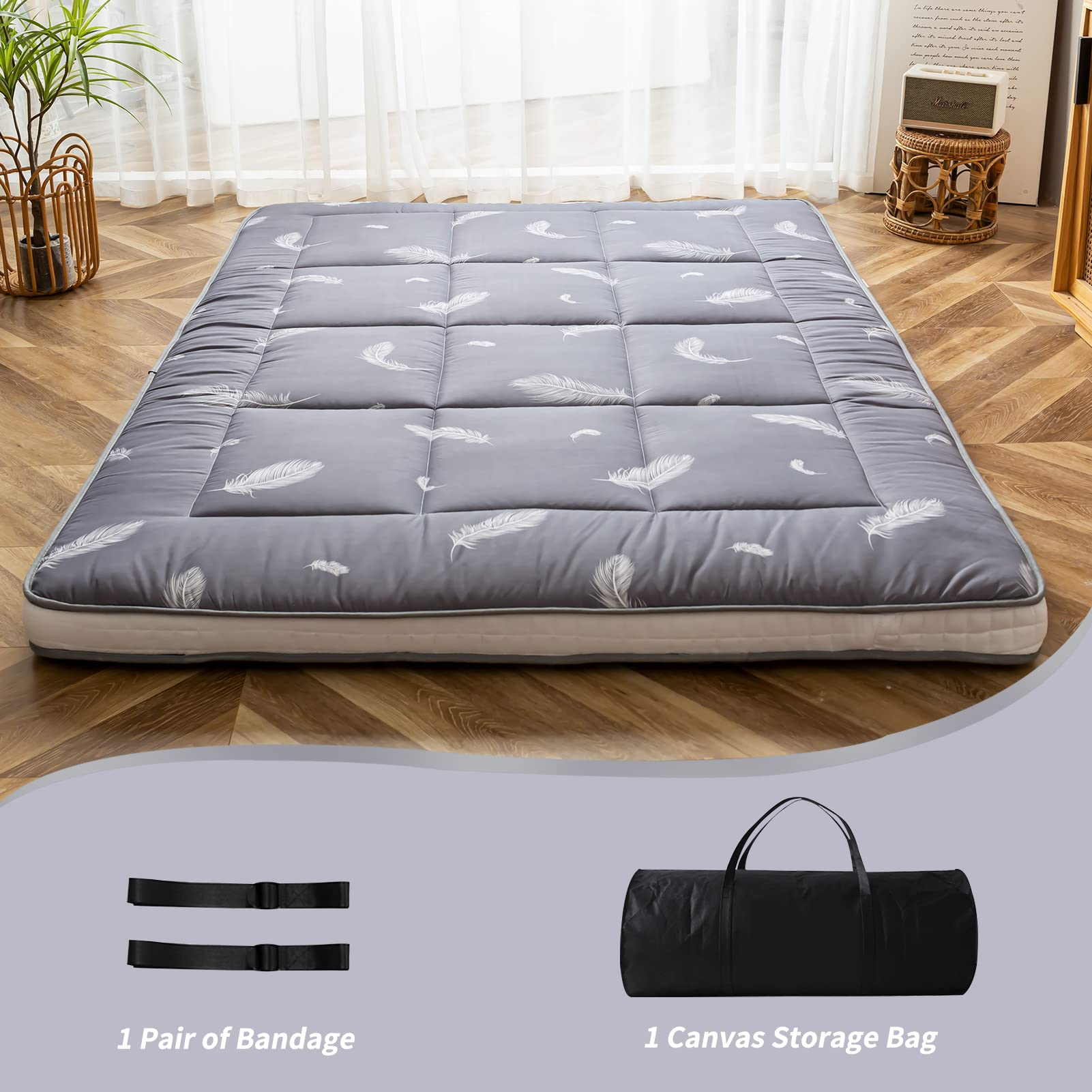 MAXYOYO Extra Thick Padded Japanese Floor Mattress - Foldable Camping & Portable Shikibuton Bed Mattress Topper | Perfect for Guest Beds, Dorm Rooms & Outdoor Adventures