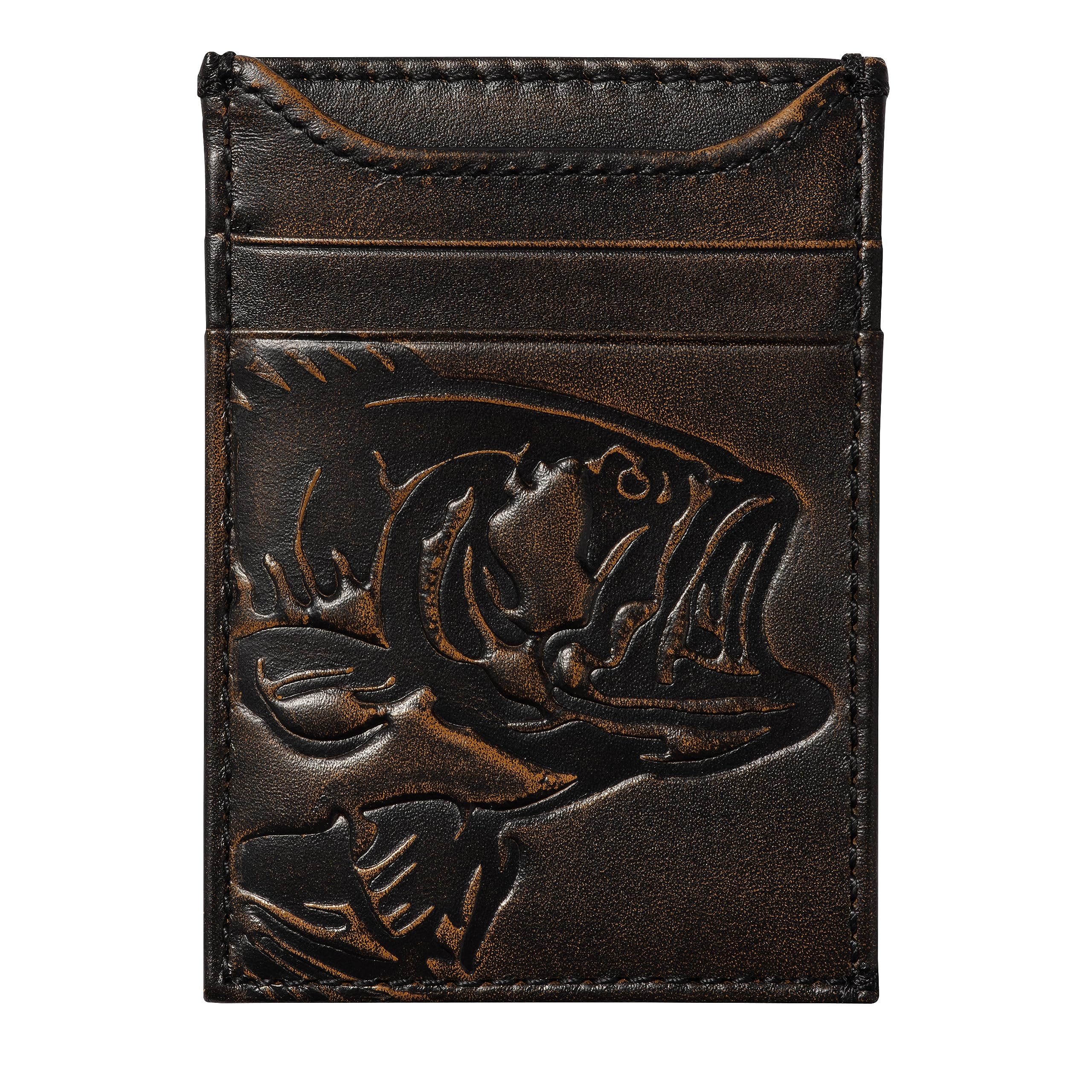 HOJ Co. Bass Fish Front Pocket Wallet for Men - Slim RFID Blocking Magnetic Money Clip Wallet - Secure & Stylish Minimalist Wallet for Cash & Cards - Perfect for Travel, Fishing & Everyday Carry