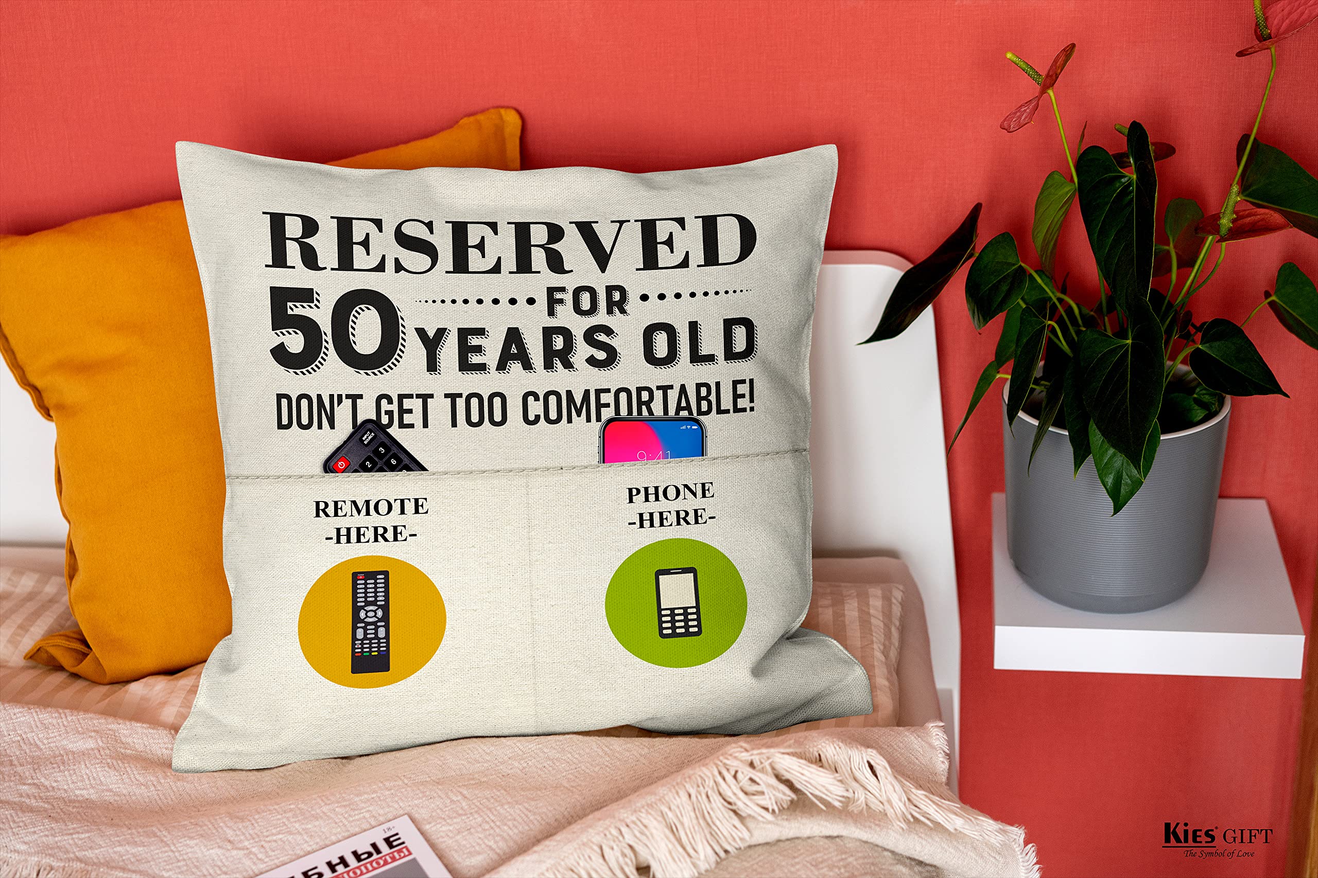 Kies Home® Double-Sided 18x18 & 45x45 Inch 50th Birthday Pillow Covers - 2-Pocket Design for Gifts (Men, Women, Mum, Grandad) - Perfect for Birthday Decorations & Special Occasion Presents - Great for Home Decor, Party Supplies & Personalized Gift Giving