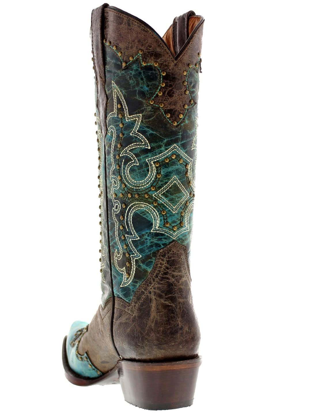 Women's Katy Baby Turquoise Western Leather Cowboy Boots with Studded Snip Toe - Perfect for Country Music Festivals, Rodeos & Western Fashion Outfits