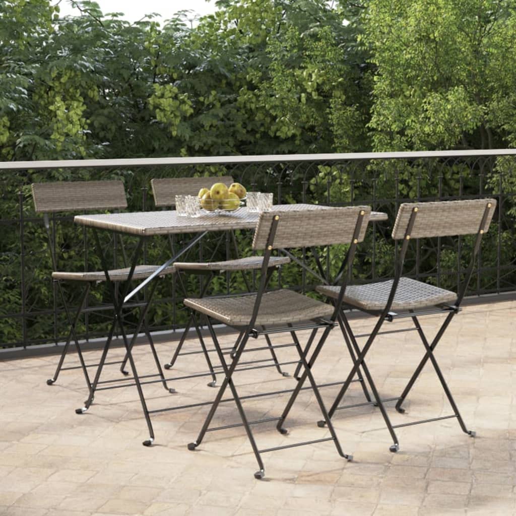 4-Pack Gray Poly Rattan Folding Bistro Chairs with Steel Frame - Durable Foldable Outdoor Patio Furniture for Garden, Terrace, Poolside & Balcony Seating