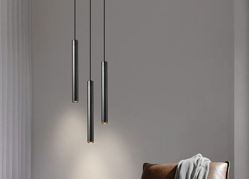 Modern Cylindrical Pendant Staircase Chandelier - Sleek LED Lighting Fixture for Hallway, Foyer & Stairwell Decor - Perfect for Contemporary Home & Office Spaces
