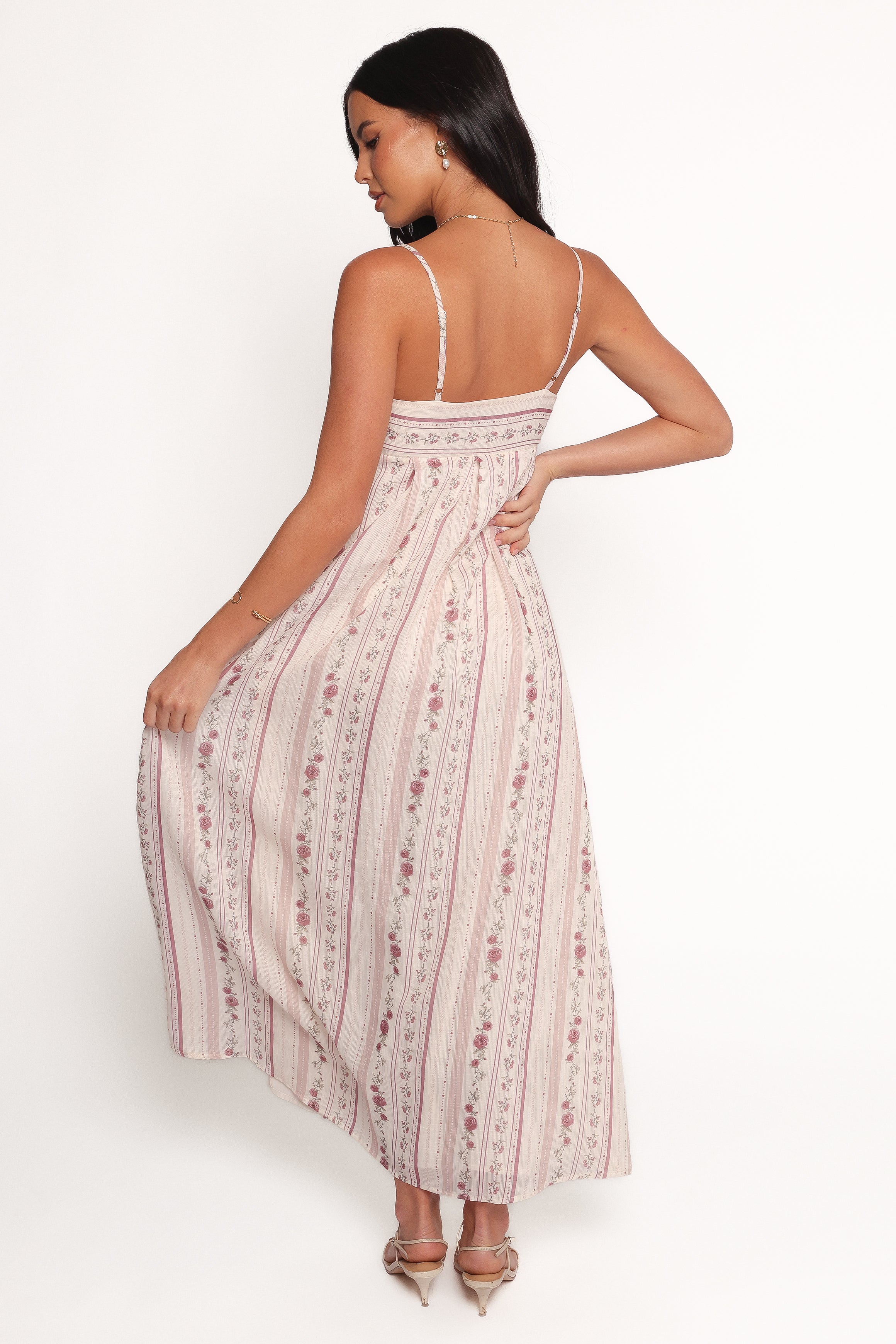 Amaris Maxi Dress Ivory Mauve Floral - Elegant Women's Summer Dress for Beach, Wedding & Vacation | Lightweight & Comfortable