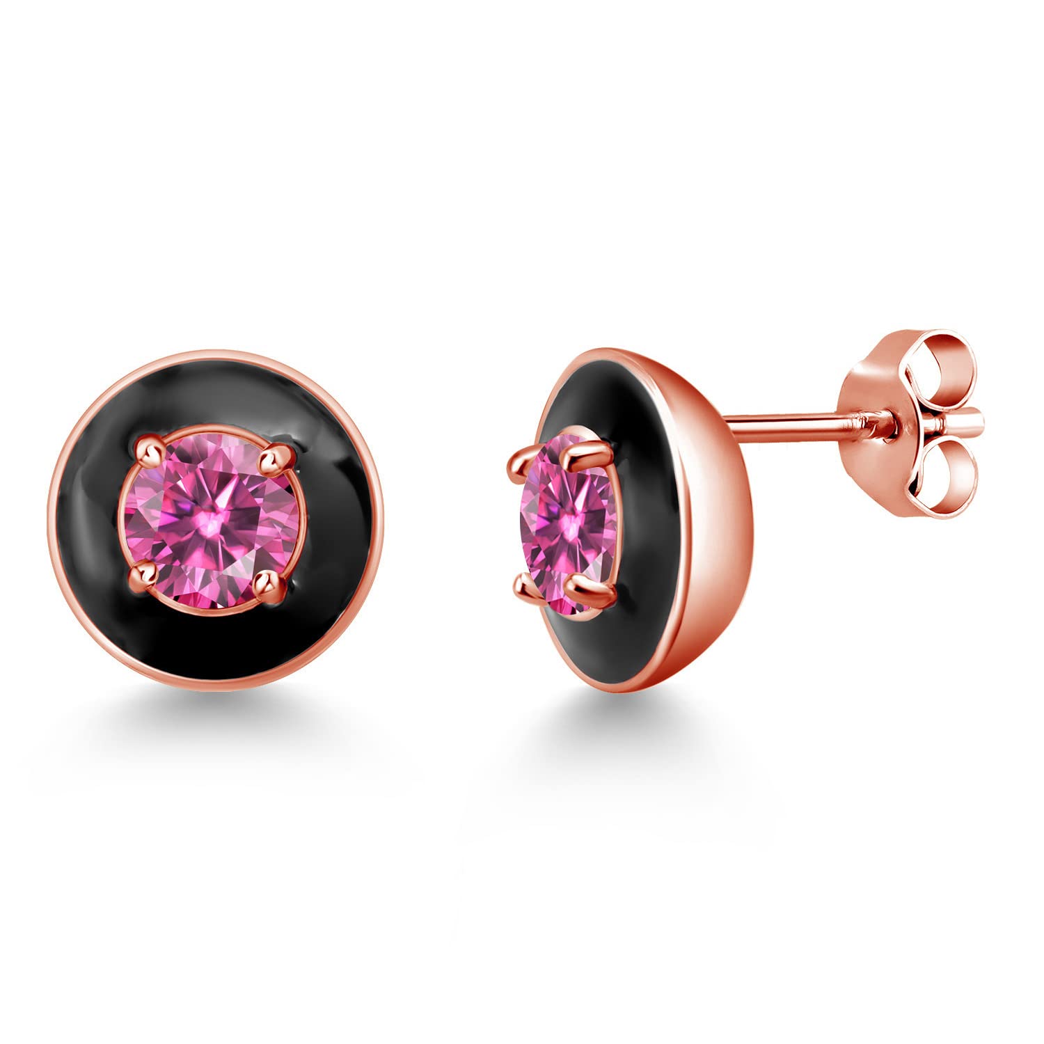 Gem Stone King 18K Gold Plated Sterling Silver 5MM Round Birthstone Earrings with Black Enamel - Elegant Stud Earrings for Women & Men | Perfect Gift for Birthday, Anniversary & Special Occasions