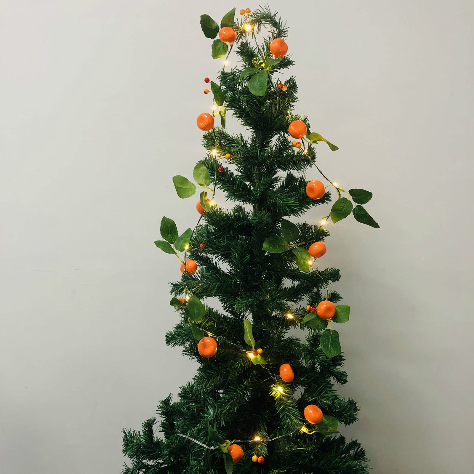 2m Artificial Tangerine Vine with 20 LED String Lights - Battery Powered Kumquat Berries Decor for Indoor & Outdoor Use | Perfect for Christmas, Weddings, Garden Parties & Home Decoration
