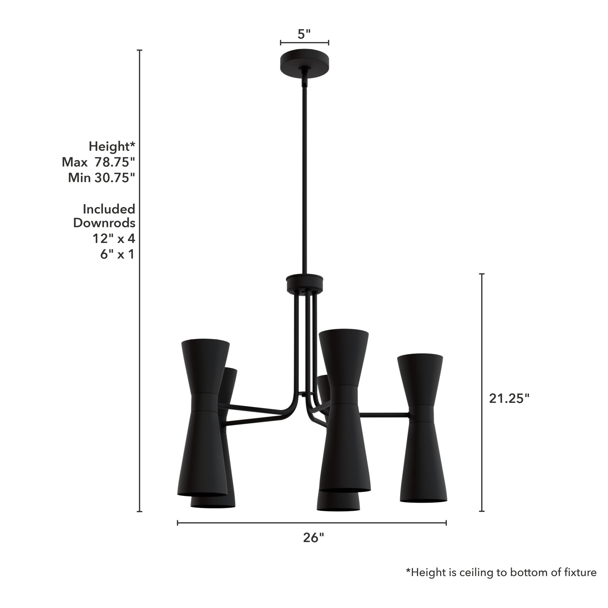 Hunter Zola Flat Matte Black 10-Light Chandelier Ceiling Light Fixture - Jasmine Roth Collection - Elegant Dining Room Lighting for Modern Farmhouse & Industrial Decor
