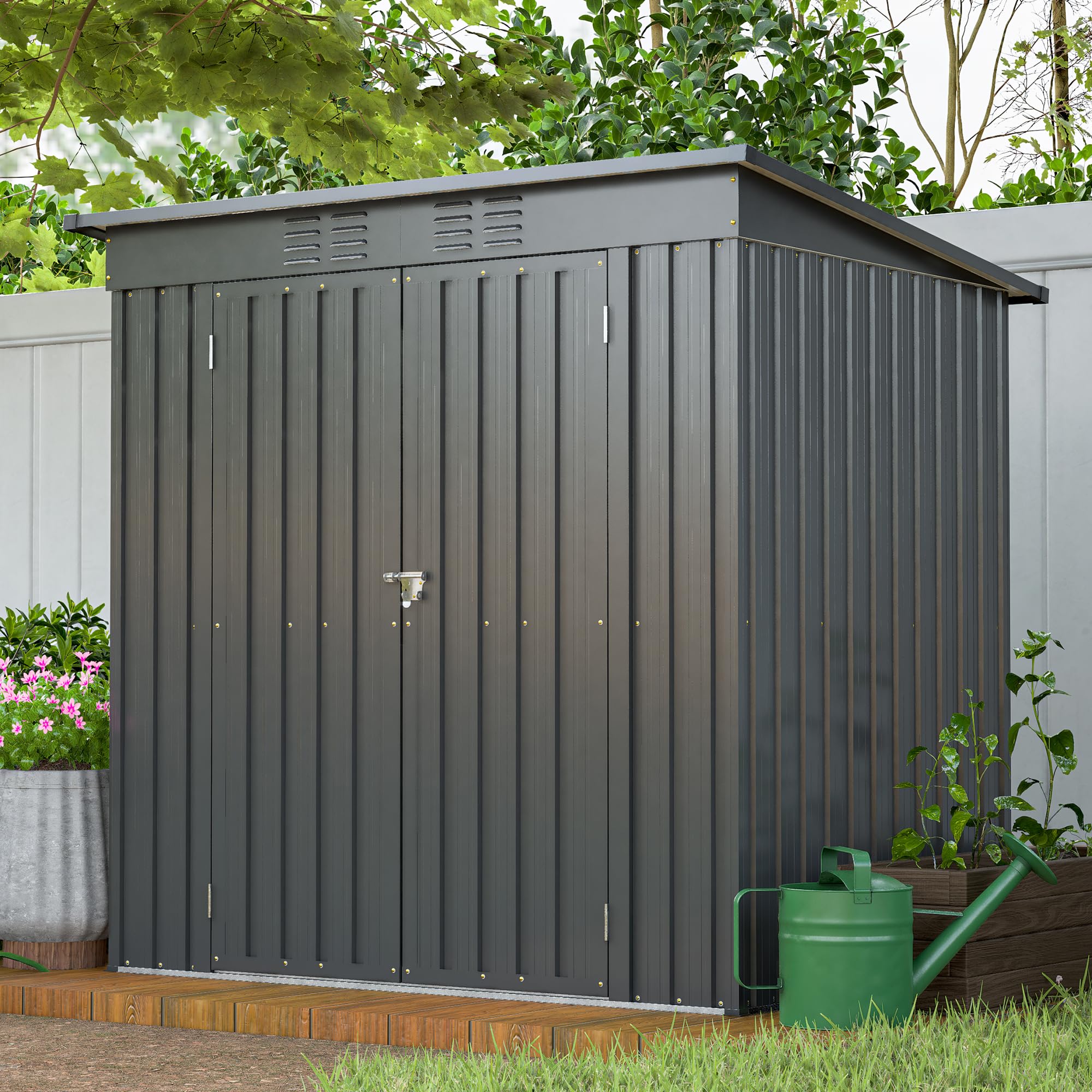 6x4 FT Outdoor Storage Shed with Lockable Double Doors - Heavy Duty Aluminum Frame & Weatherproof Design - Perfect for Garden Tools, Backyard Equipment & Patio Storage - Ideal for Lawn Mowers, Bikes & Seasonal Items