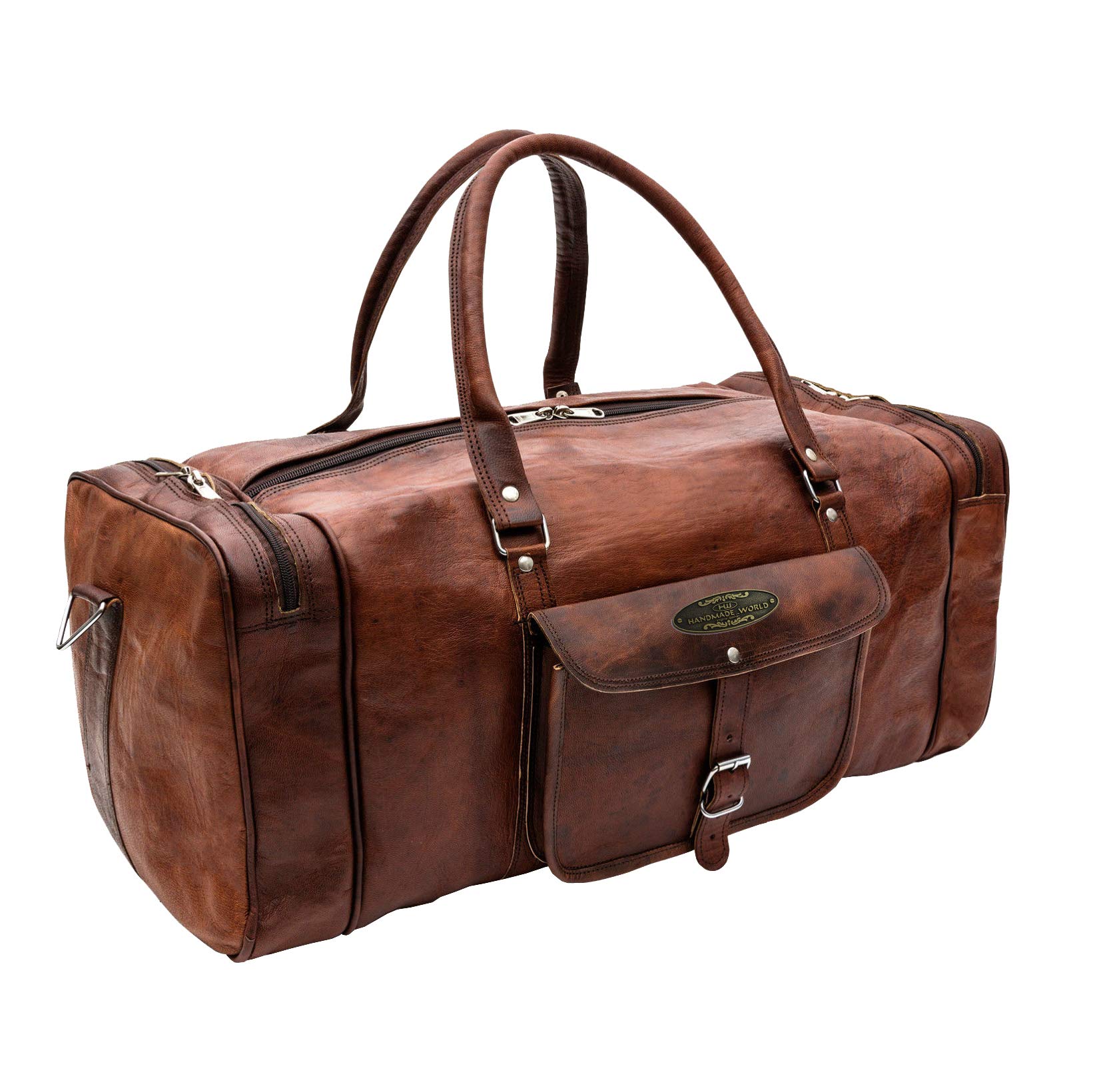 24 Inch Vintage Brown Leather Duffle Bag for Men & Women - Genuine Full Grain Leather Weekender Overnight Bag, Gym Sports Travel Carry On Luggage - Perfect for Business Trips, Gym Workouts & Weekend Getaways