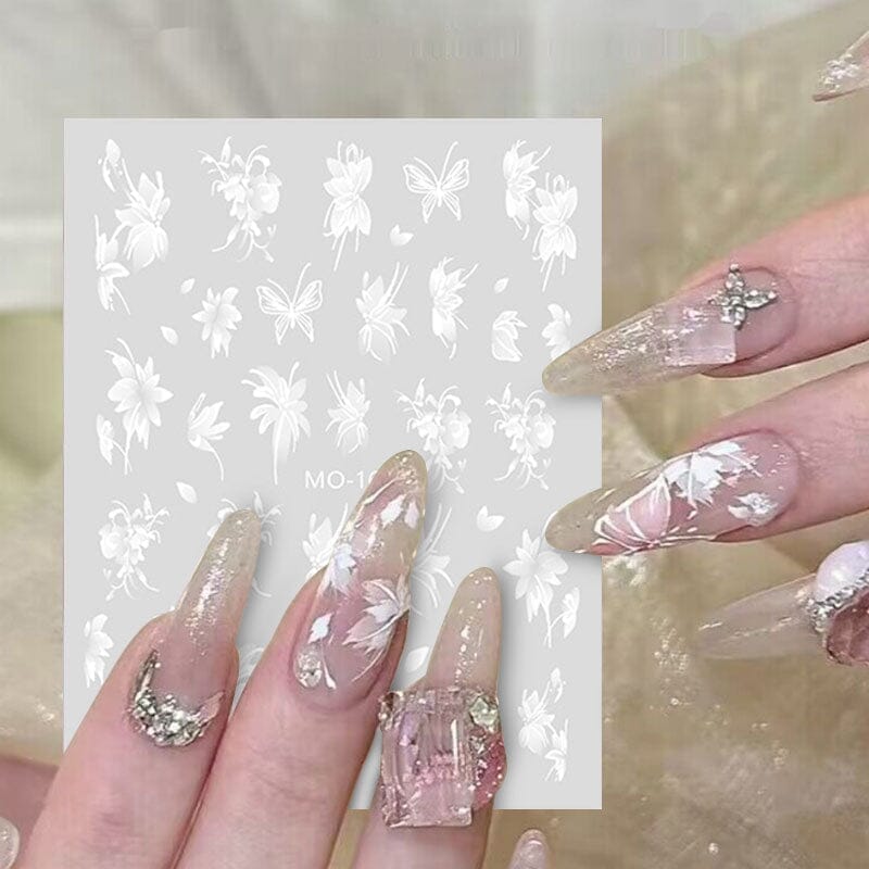 3D White Floral Nail Stickers - Elegant Hand-Painted Nail Art Decals for Women | Perfect for Weddings, Parties & Special Occasions