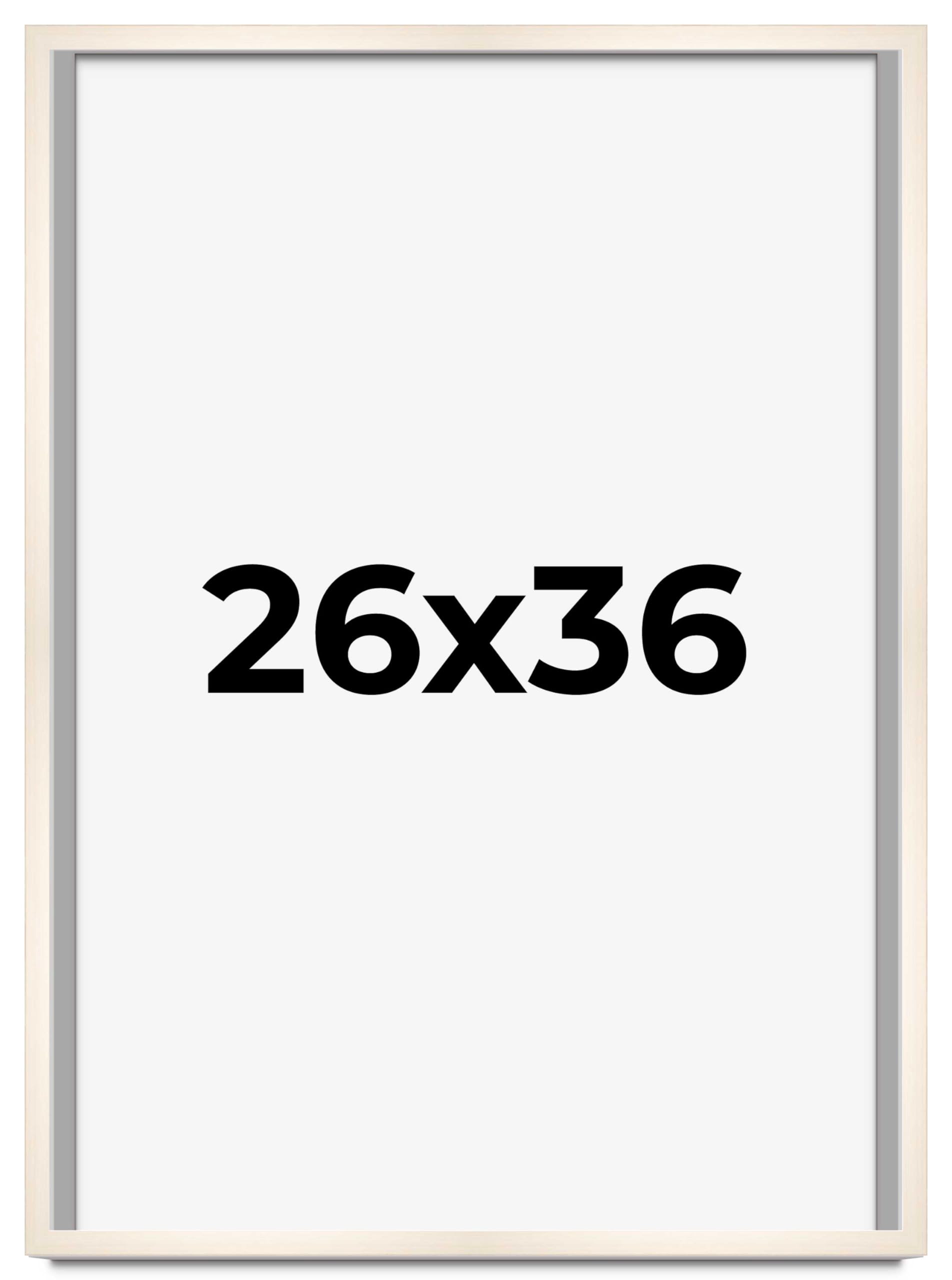 White Washed Natural Wood Picture Frame 26x36 Inch - 0.75 Inch Moulding Width with UV Acrylic Plexiglass, Foam Board Backing & Hanging Hardware - Perfect for Posters, Artwork, and Home Decor