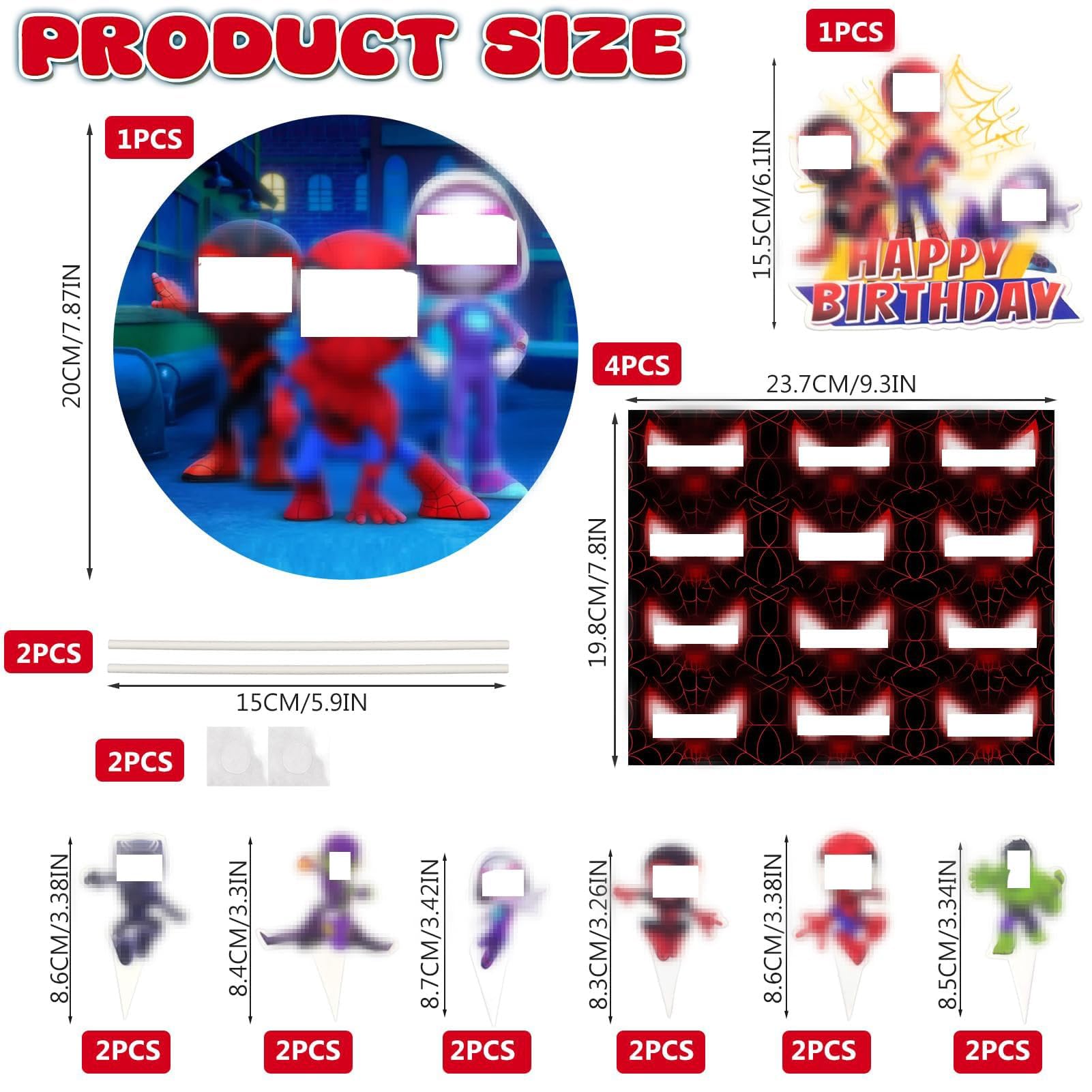 Edible Cake Toppers for Boys - Pack of 17, 20cm Edible Cake Decorations with Ribbon, Spider Web & Cake Topper - Edible Paper Decor for Birthday Cakes - Perfect for Kids Birthday Parties, Baby Showers & Special Celebrations