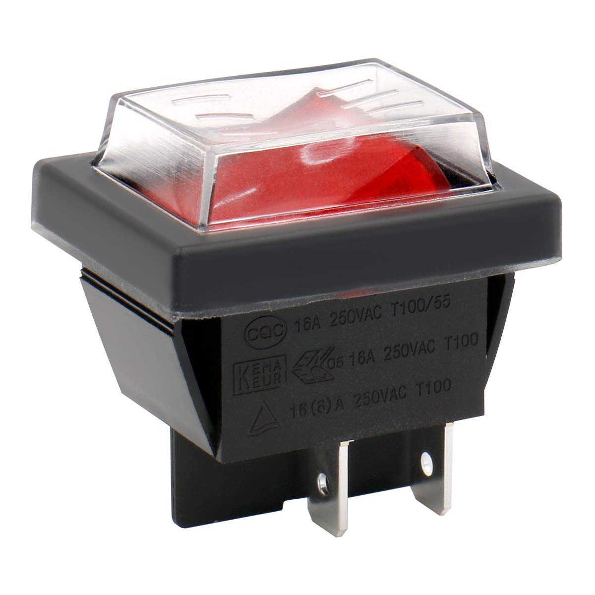 DPST Rocker Switch ON-OFF 16A 250VAC 4 Terminals with Red Light & Waterproof Cover - Ideal for Marine, RV & Industrial Equipment