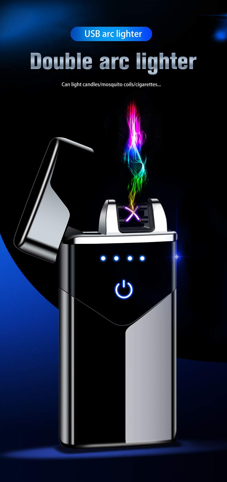 USB Plasma Arc Lighter - Windproof & Touch Fire for Camping & Outdoors