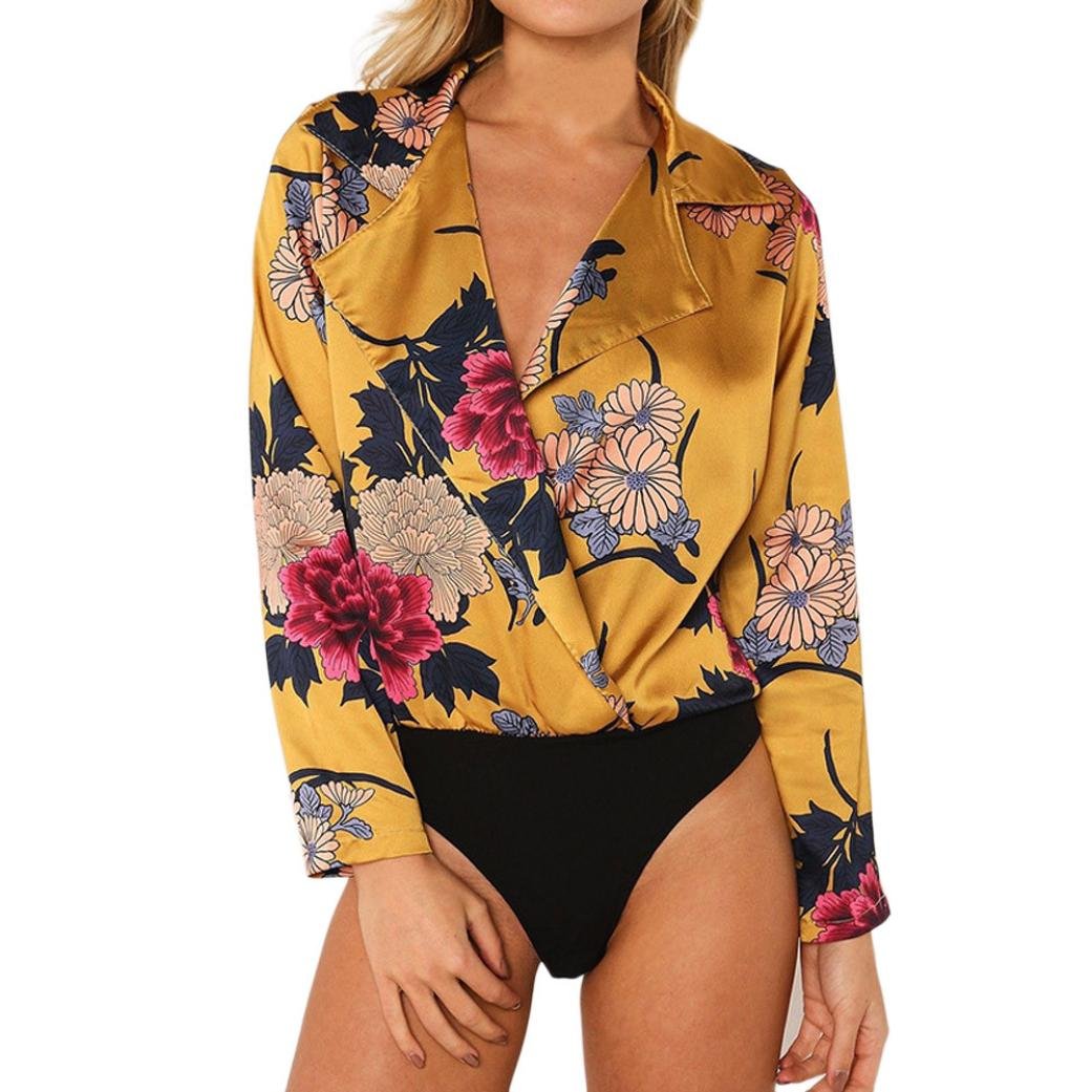 Amiley Women's Floral Print Tuxedo Wrap Satin Bodysuit Jumpsuit - Elegant Party Outfit for Evening Events & Special Occasions