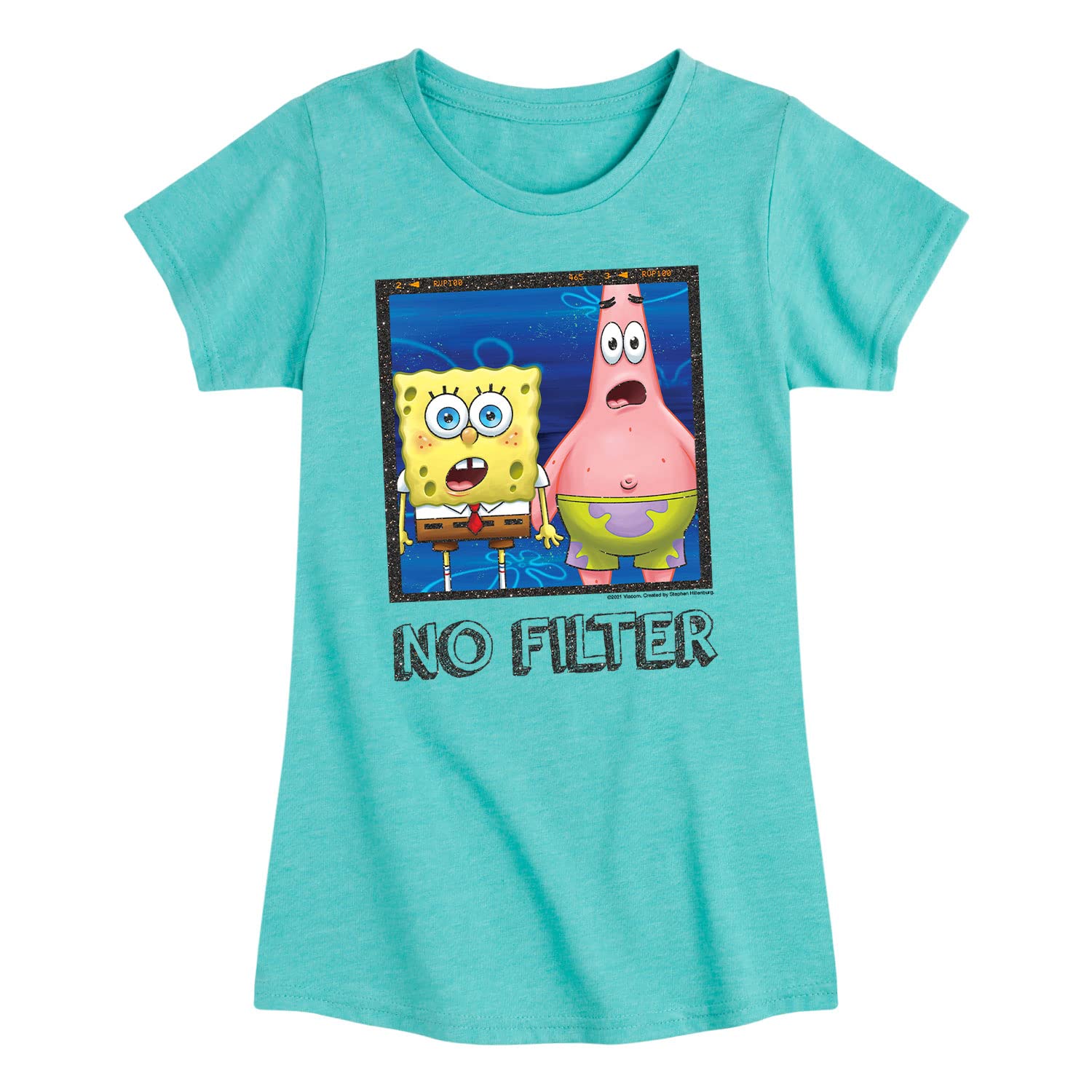 HYBRID APPAREL Spongebob Squarepants No Filter Toddler & Youth Girls Short Sleeve T-Shirt - Cute Cartoon Graphic Tee for Kids Playtime, School & Casual Outfits