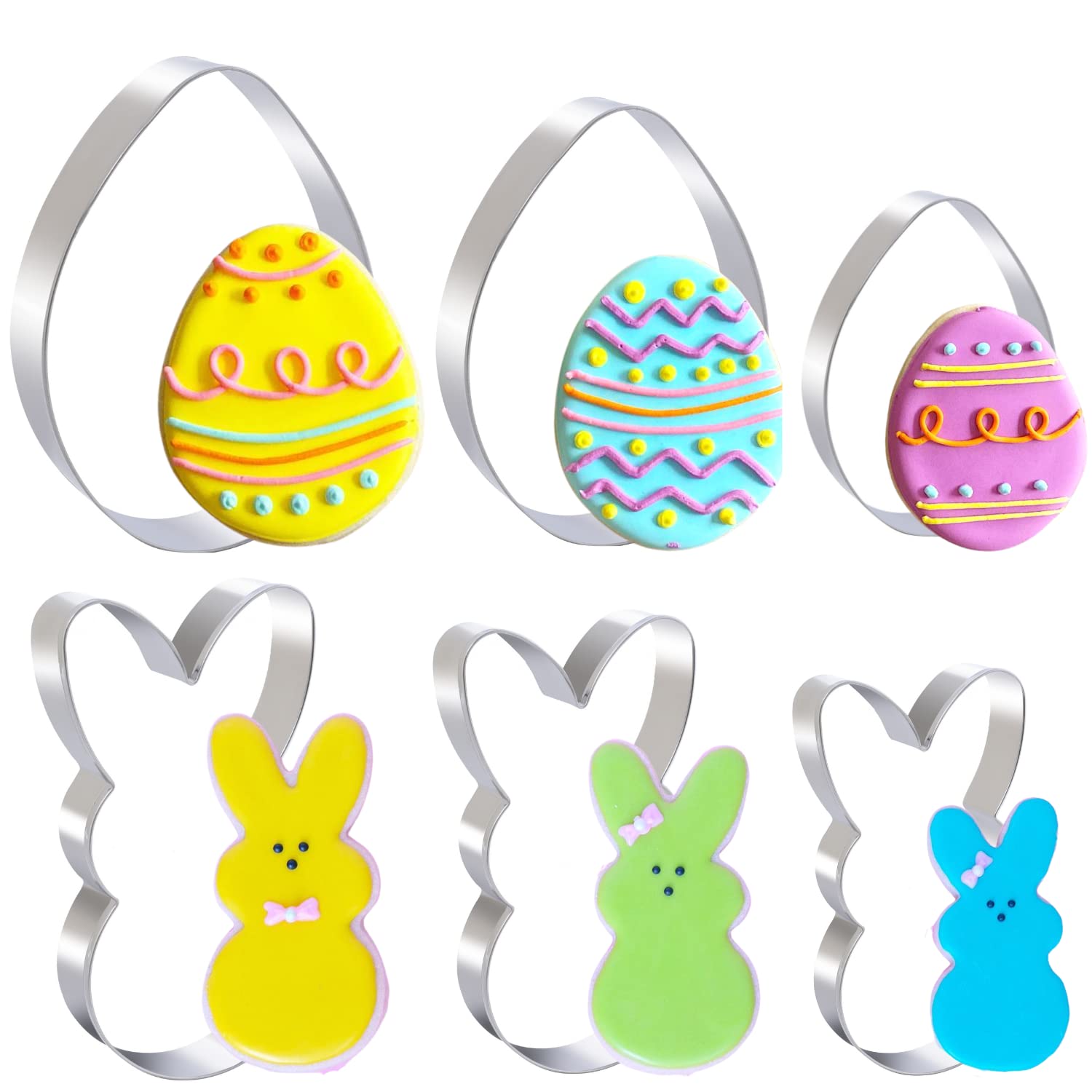 Easter Cookie Cutter Set - 6 Piece Stainless Steel Bunny & Egg Cookie Cutters for Baking - Perfect for Easter Cookies, Cupcake Decorating & Holiday Baking