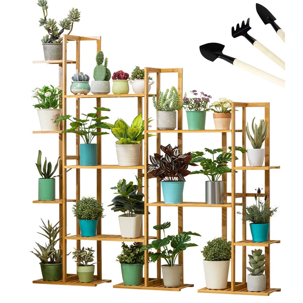 Mid-Century Modern Bamboo Flower Stand - 2-Tier Plant Shelf for Indoor & Outdoor Use - Perfect for Living Room, Balcony, Garden & Patio Decor