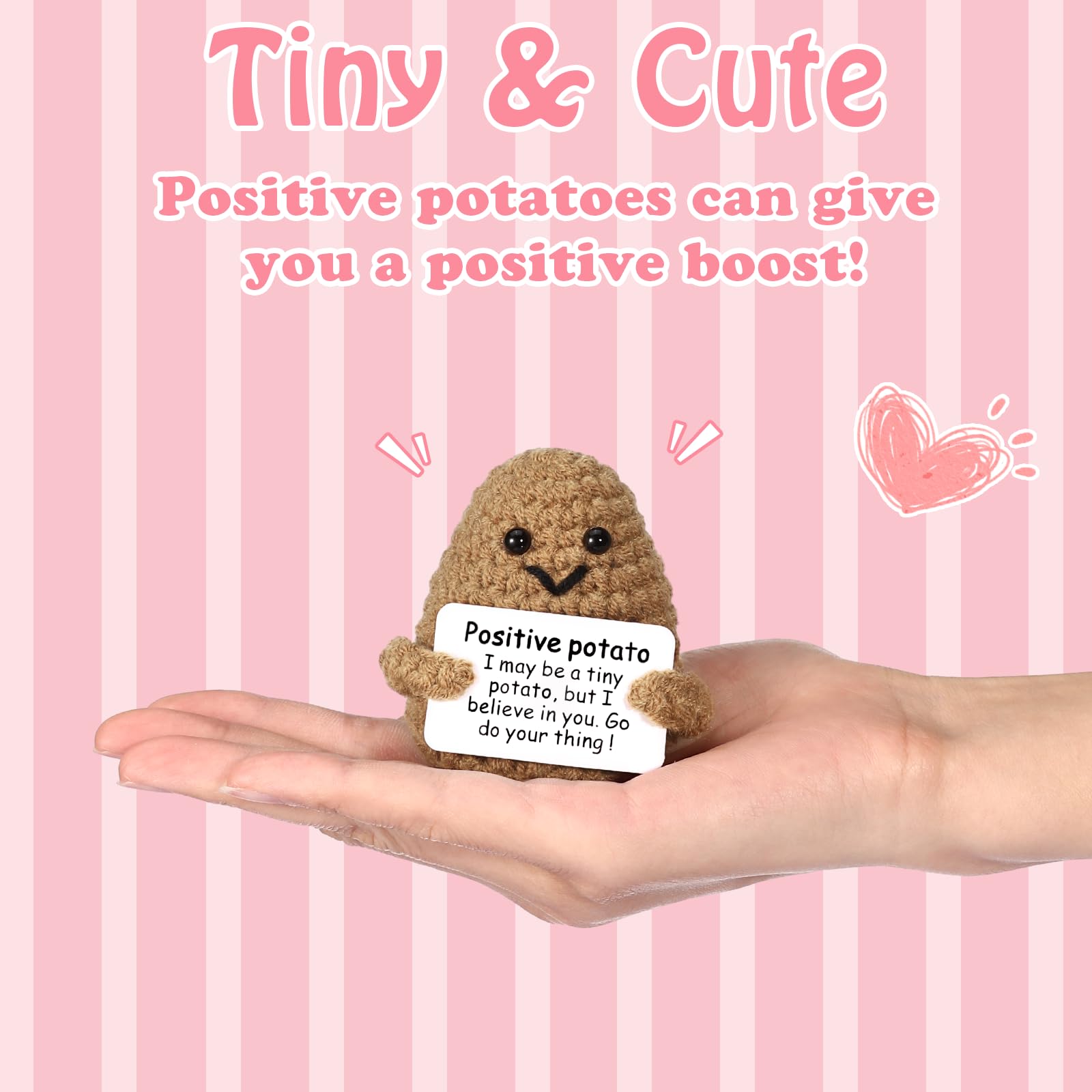Draupnir Pocket Hug Positive Potato - Cute Knitted Mini Plush Potato Doll, Funny Stress Relief Gift for Women & Men | Office Desk Decor, Car Dashboard Companion, Emotional Support Toy