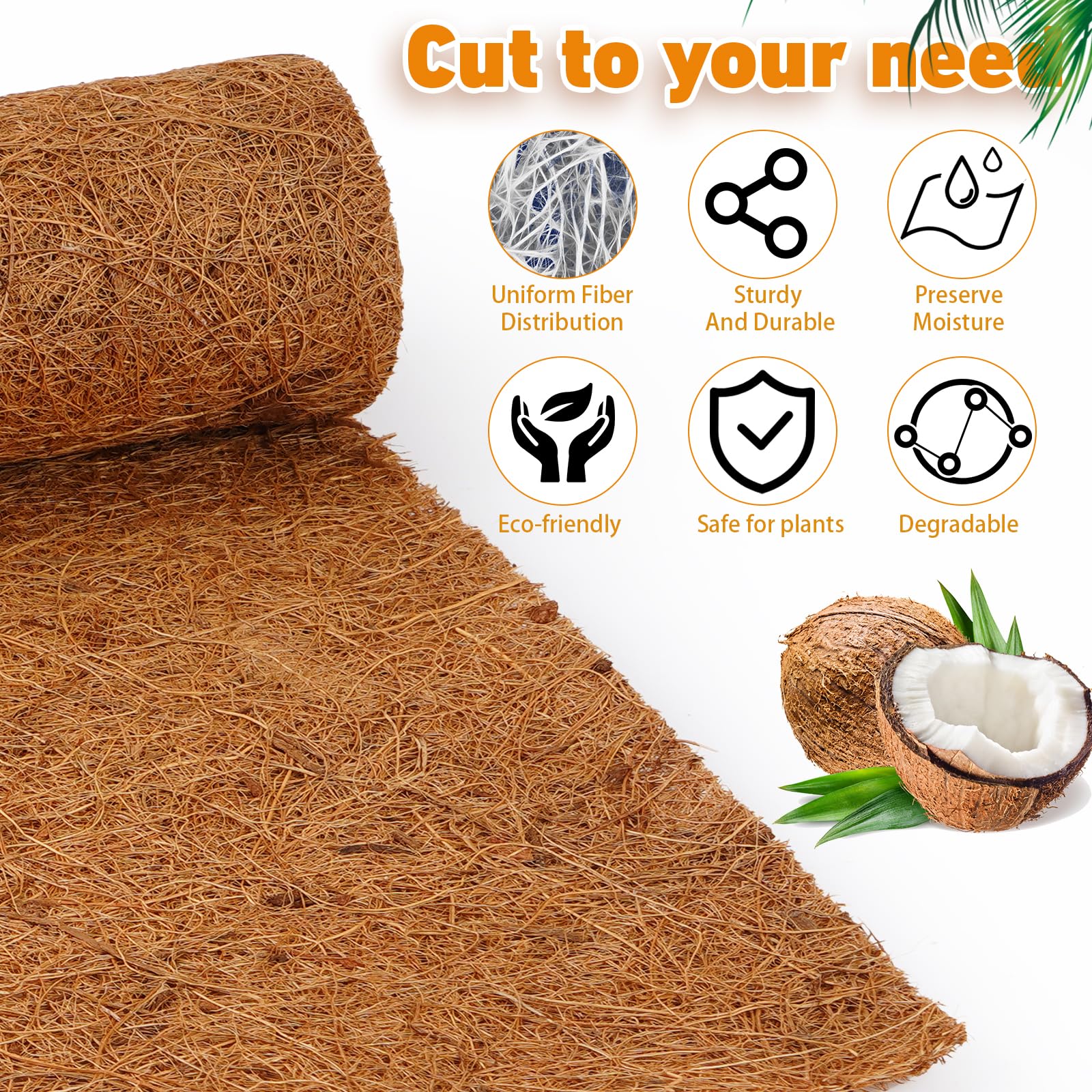 Natural Coconut Fiber Planter Liners 12x40 Inch - Eco-Friendly Coco Coir Sheets for Window Boxes, Flower Baskets, Reptile Mats & Pet Pads | Perfect for Indoor/Outdoor Gardening, Animal Habitats & Home Decor