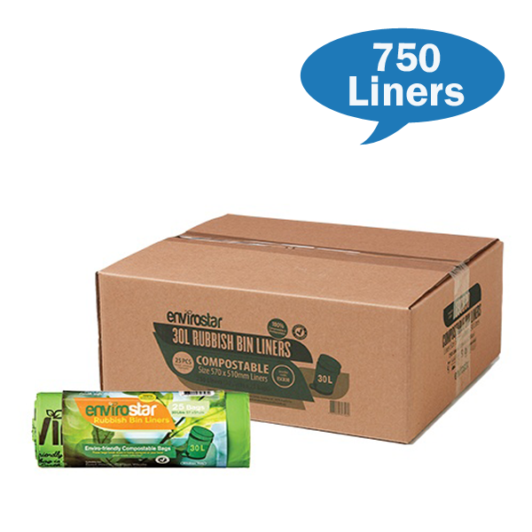 Eco-Friendly 30L Compostable Trash Bags - 18 Micron Thick Biodegradable Kitchen & Yard Waste Liners for Sustainable Home & Garden Use