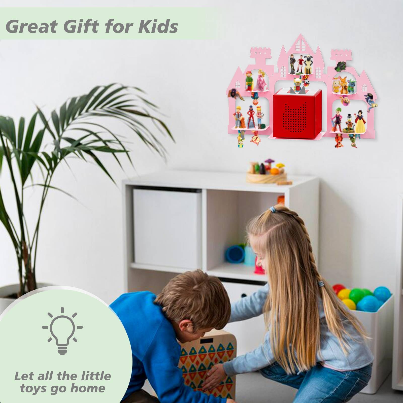 Magnetic Floating Shelf for Toniebox - Holds 20-30 Tonies Figures, Wall Mounted Display Rack for Kids Room Decor (Pink Castle) - Perfect for Organizing and Showcasing Tonies Audio Characters in Playrooms and Bedrooms