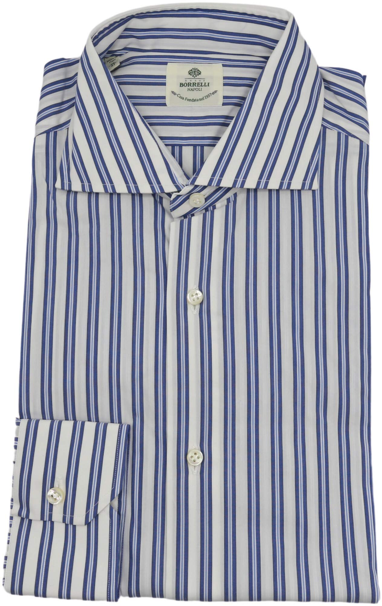 Borrelli Premium Men's Striped Dress Shirt - Slim Fit Formal Business Shirt for Office, Wedding & Special Occasions