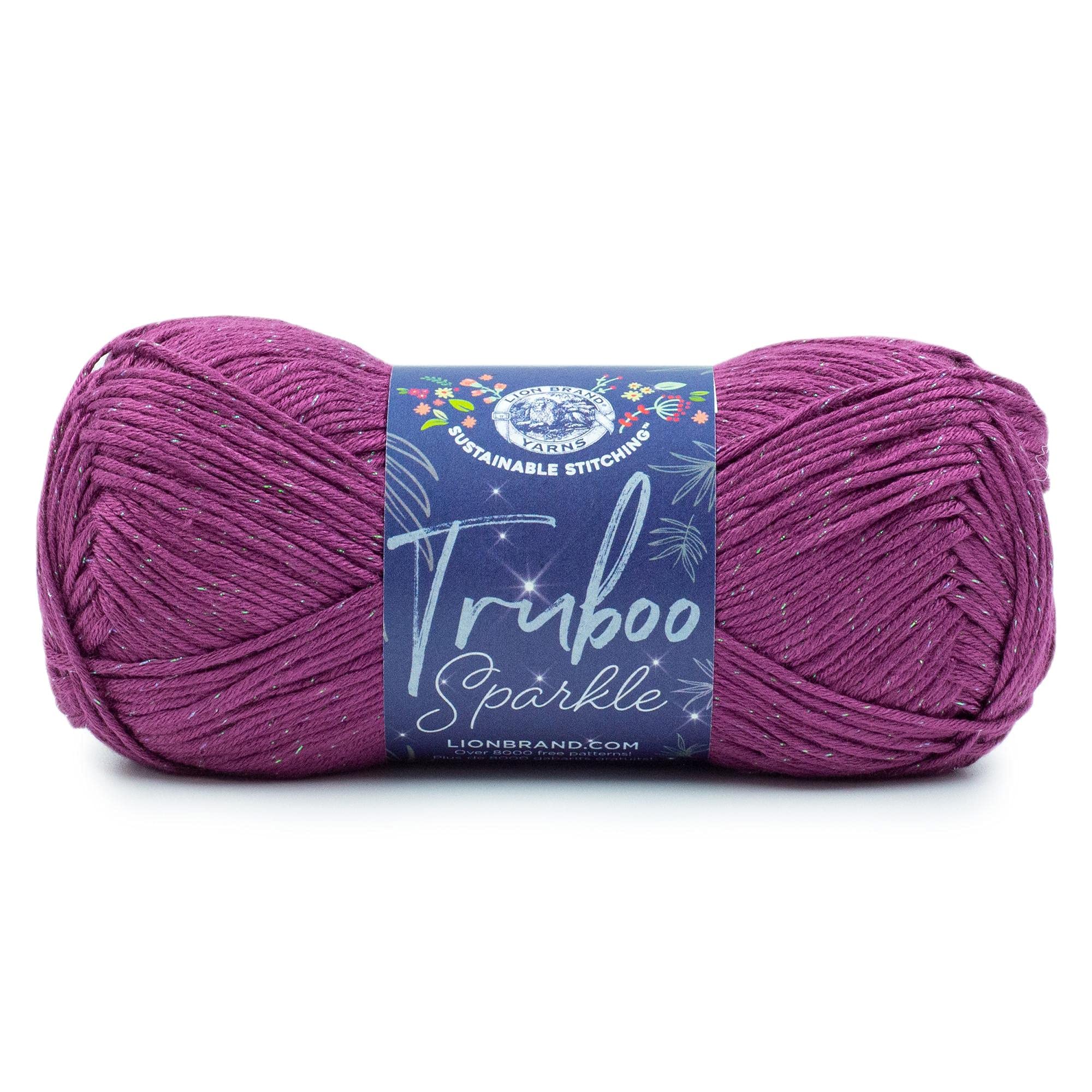 Lion Brand Yarn Truboo Sparkle Yarn - 1 Skein (Plum Color) for Knitting, Crochet & DIY Crafts - Soft Shimmery Yarn for Scarves, Hats & Baby Blankets