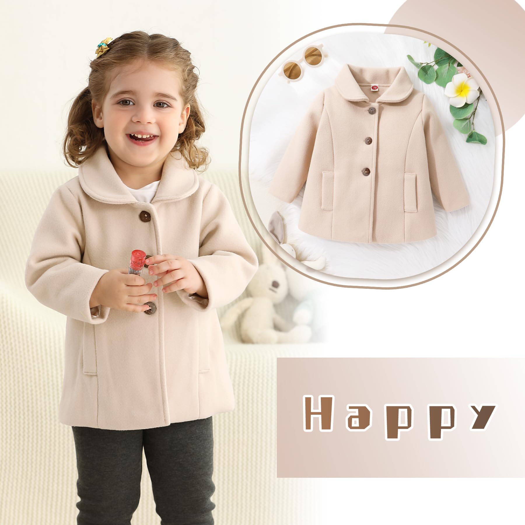 JEELLIGULAR Toddler Baby Girl Winter Coat - Warm Thick Jacket with Button Closure for Fall & Winter Outwear - Perfect for Outdoor Play, School & Family Trips