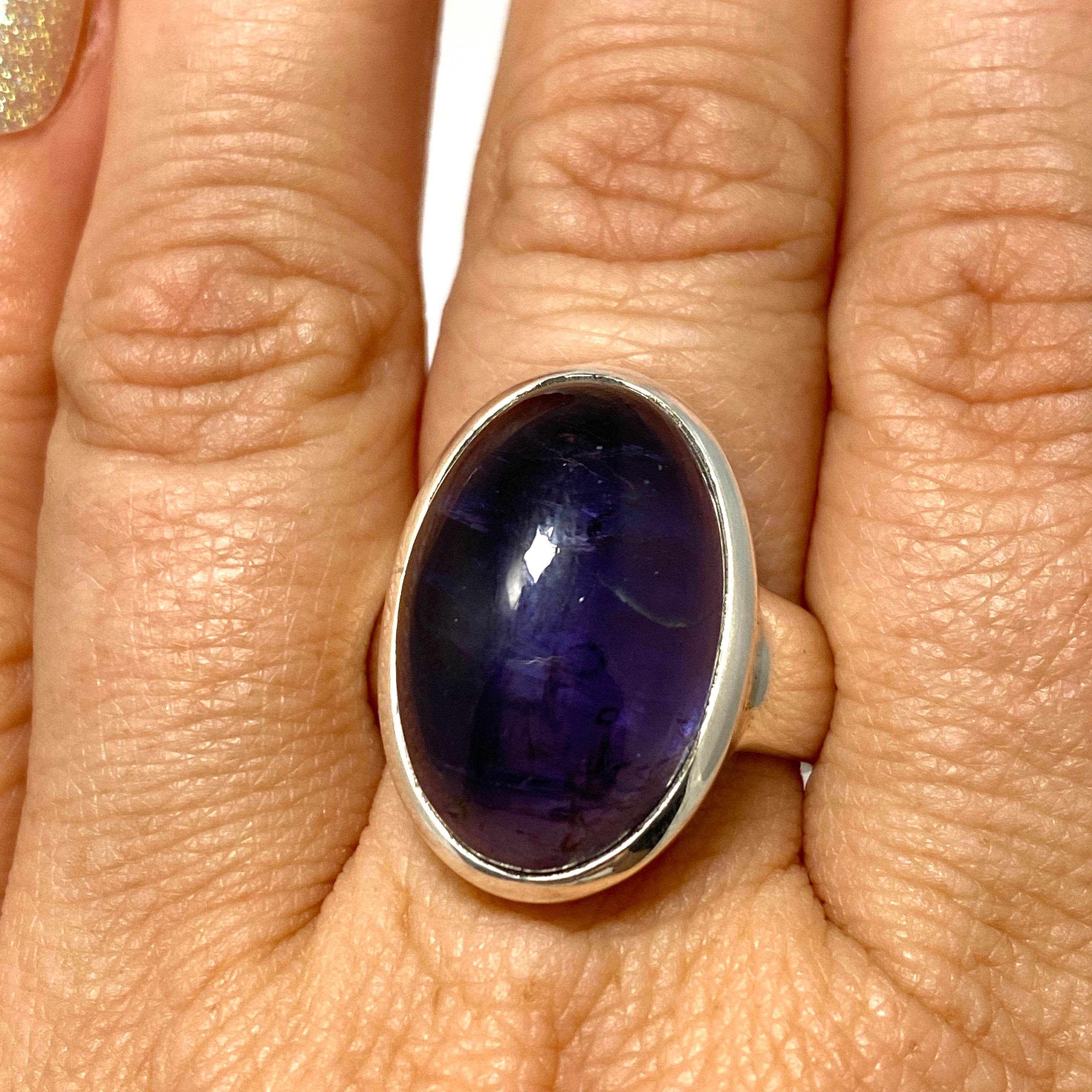 Iolite Oval Cabochon Ring Size 8 - Handmade Sterling Silver Jewelry for Women - Perfect for Engagement, Wedding & Everyday Wear