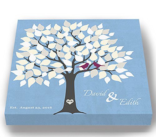 Personalized Wedding Tree Guest Book - Unique Bridal Shower Gift for 100-150 Signatures | Blue 24x24 Canvas Wall Art | Memorable Alternative to Traditional Guest Books | Perfect for Weddings, Anniversaries & Home Decor