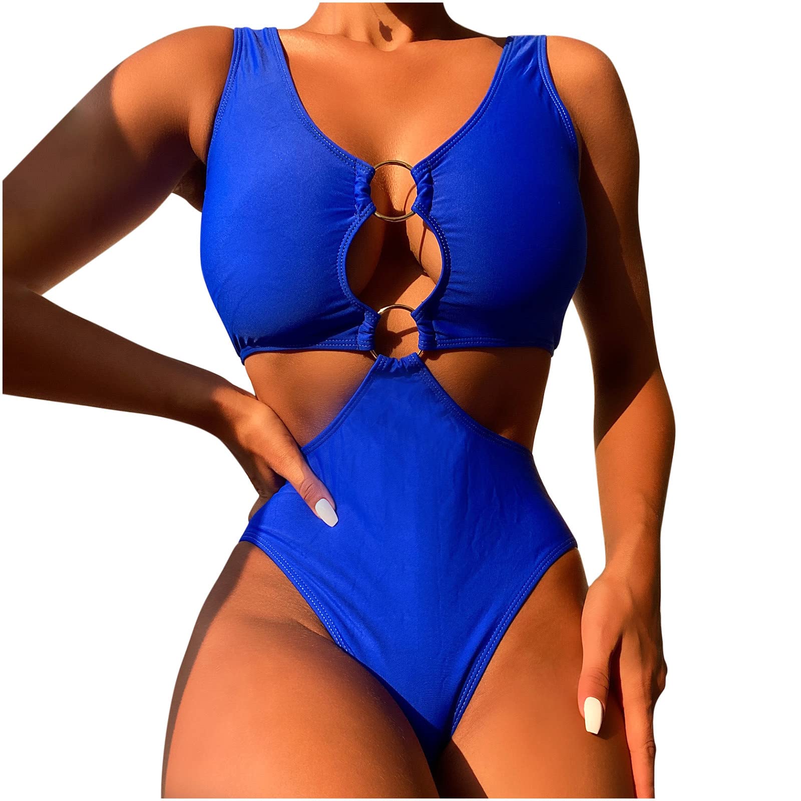 Sexy One Piece Bikini Swimsuits for Women - Flattering Split Print Stitching Design - Perfect for Beach Vacation, Pool Party & Summer Getaways