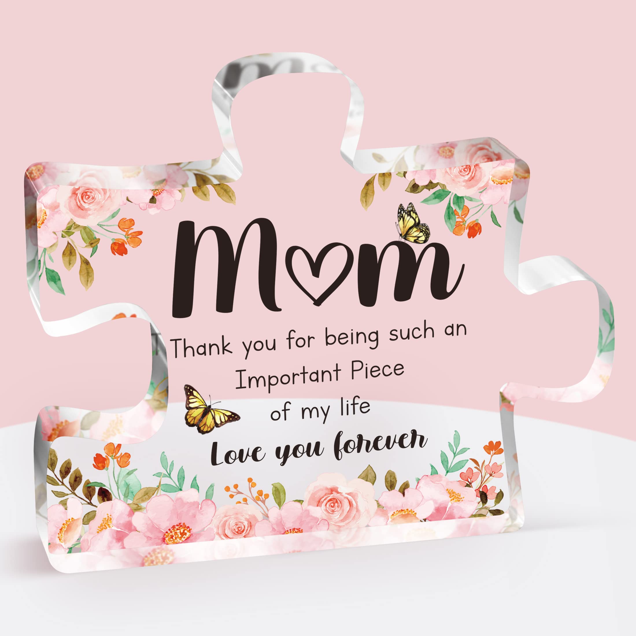 Heartfelt Birthday Gifts for Mom - Engraved Acrylic Block Puzzle with Touching Sayings, 3.3 x 3.9 x 0.6 inches - Perfect Mother's Day Gift from Daughter, Unique Home Decor for Mom's Desk or Shelf
