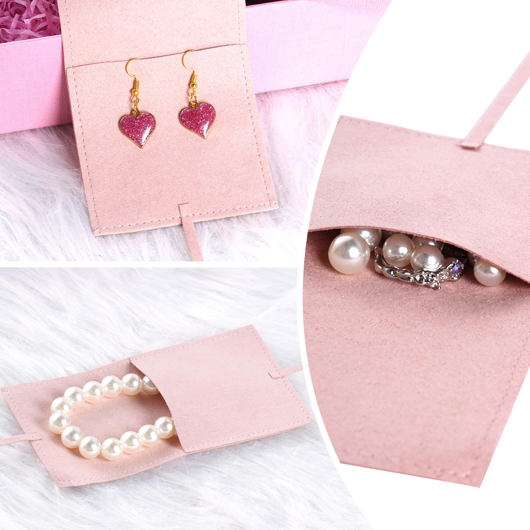 Heliltd 12-Piece Jewelry Pouch Set - 8x8cm Microfiber Envelope Bags with Drawstrings for Bracelets & Necklaces (Pink) | Perfect for Jewelry Storage, Gift Packaging & Travel Organizer