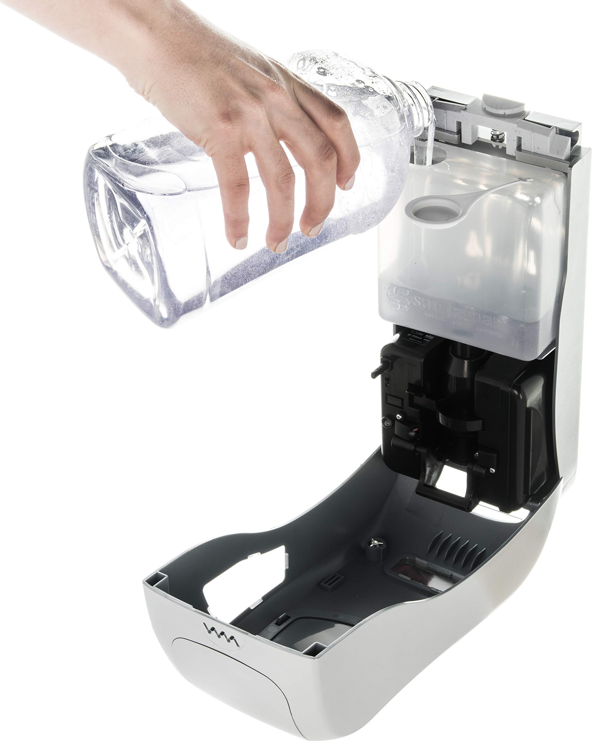 San Jamar Classic Rely Hybrid Electronic Soap Dispenser - 900ml Touchless Hand Sanitizer & Lotion Dispenser for Bathroom, Kitchen, Restaurant - Stainless Steel Look Plastic Dispenser - Ideal for Home, Office, and Commercial Use