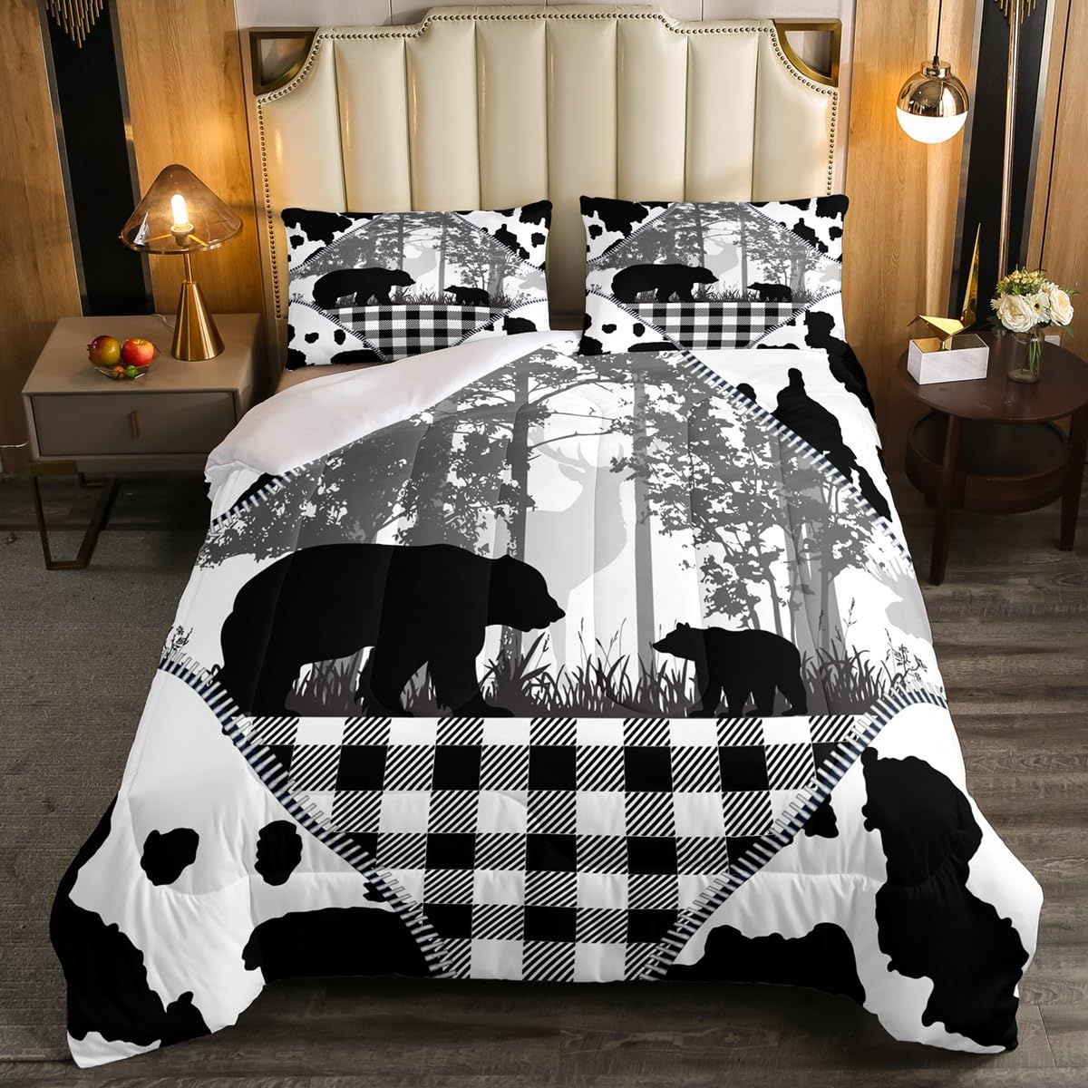 Erosebridal Rustic Bear Wildlife Animal Twin Comforter Set - Cowhide Print Woodland Bedding for Kids, Boys, Girls & Teens - Includes 1 Comforter & 1 Pillowcase - Perfect for Cozy Bedrooms, Cabin Decor & Nature-Themed Kids' Rooms