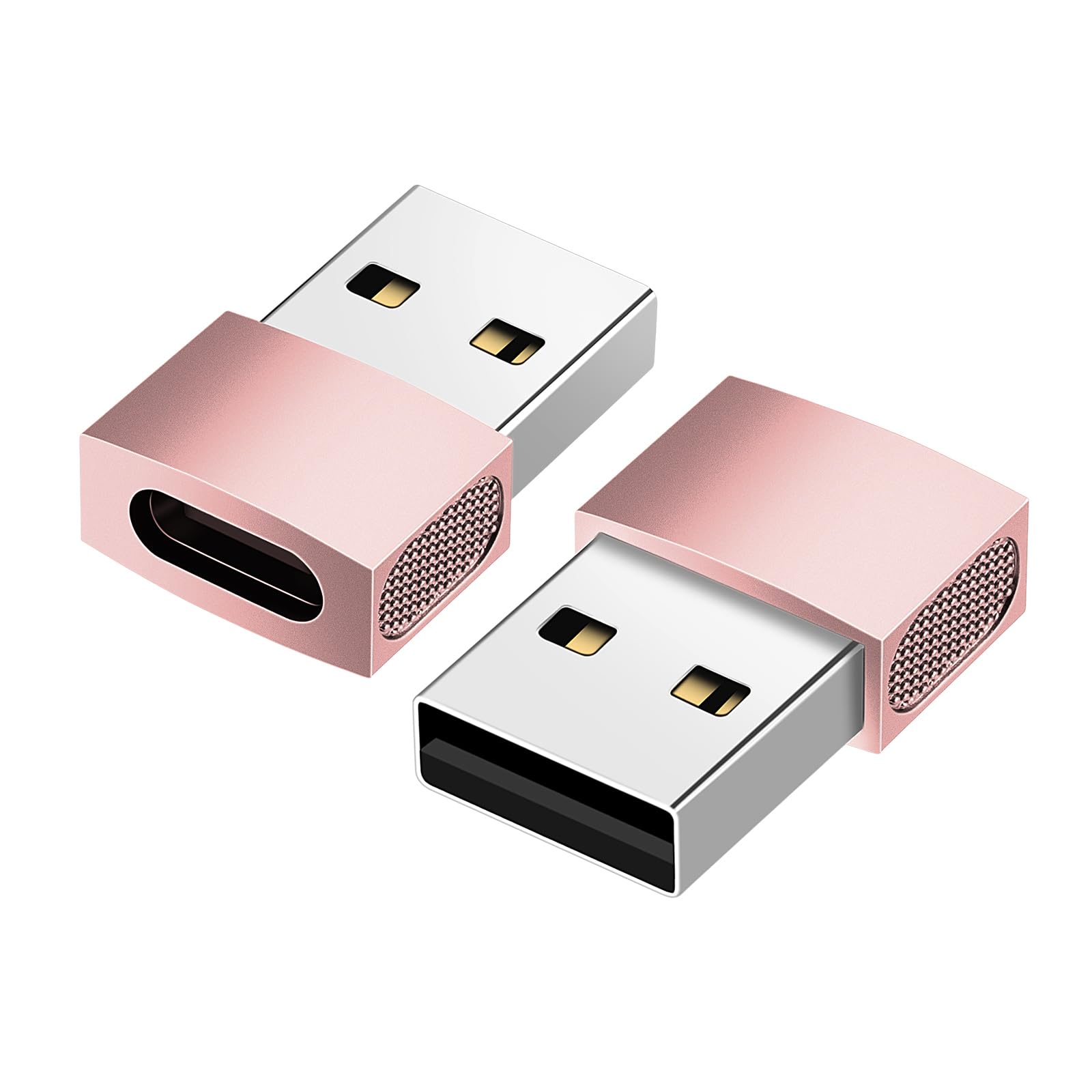 2 Pack USB C to USB Adapter - Zinc Alloy Type C Female to USB A Male Charger Converter Compatible with iPhone 15/14/13/12 Pro Max/Plus, Apple Watch, AirPods, Galaxy S23/S24 - Rose Gold - Perfect for CarPlay, Travel & Office Charging
