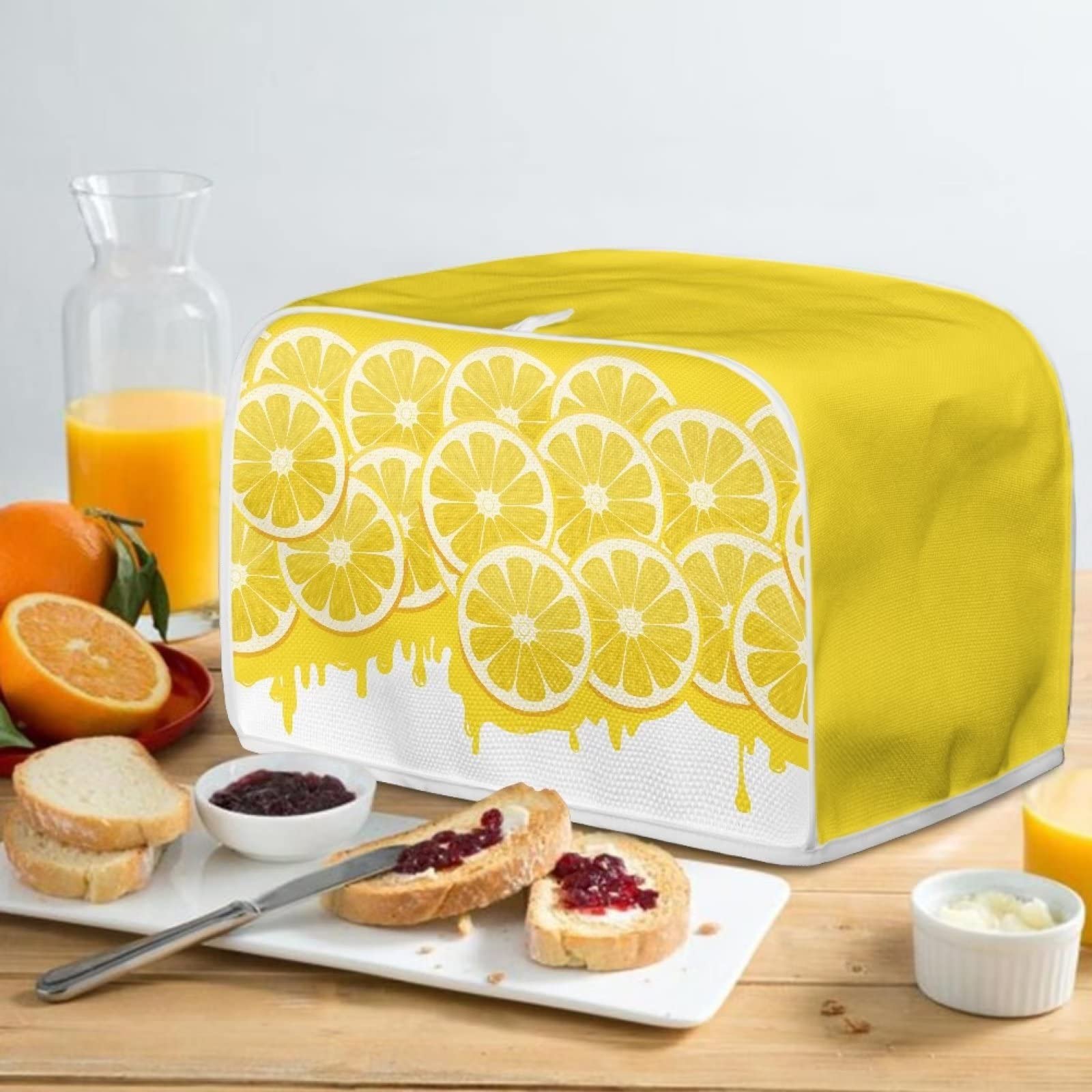 Chaqlin 2 Slice Toaster Oven Cover with Yellow Lemon Design - Heat Resistant Appliance Protector for Kitchen, Dorm, RV - Includes Carrying Bag for Easy Storage & Travel
