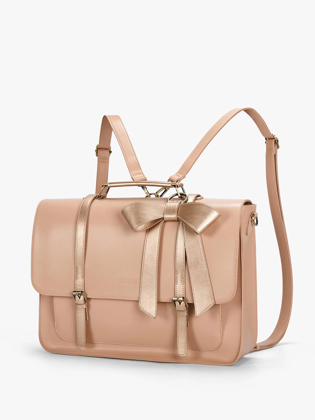 EcoSusi Classic Bow Briefcase - Elegant Cocoa Truffle Leather Handbag for Women | Perfect for Office, Business Meetings & Professional Work
