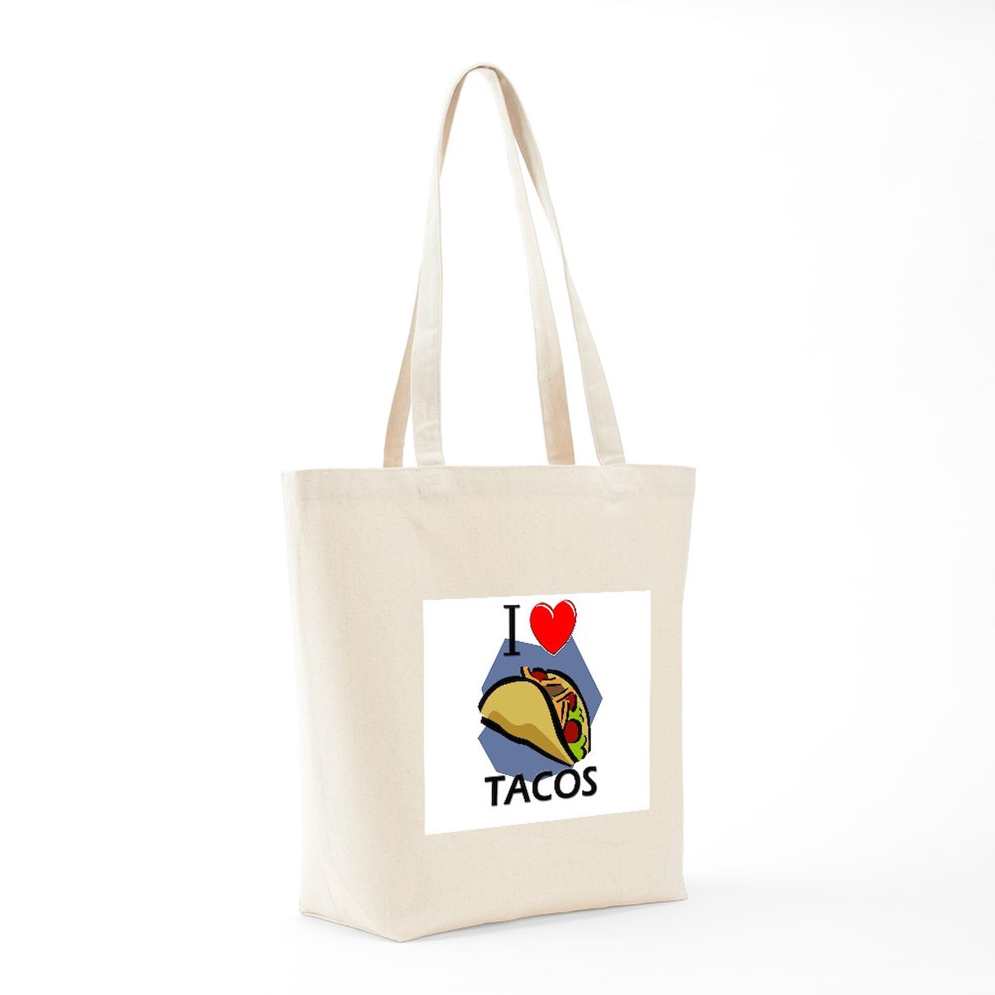 I Love Tacos Tote Bag - Natural Canvas Reusable Grocery Shopping Bag for Women & Men - Perfect for Farmers Market, Beach Trips & Eco-Friendly Lifestyle