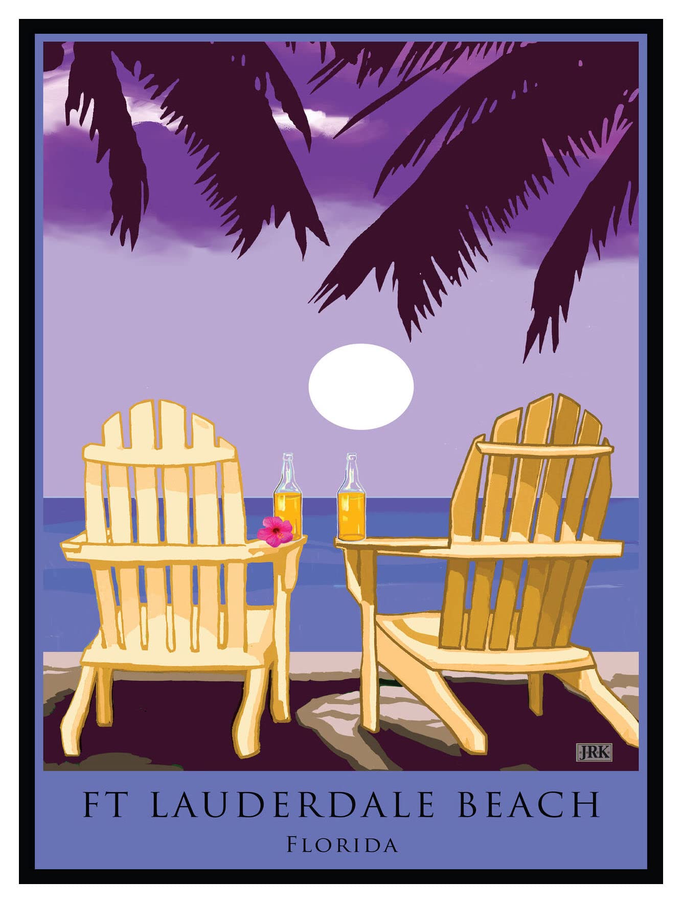 Florida Beach Adirondack Chairs & Palms Giclee Art Print - 9x12 Inch Alla Prima Painting by Joanne Kollman - Perfect for Coastal Home Decor & Beach House Wall Art