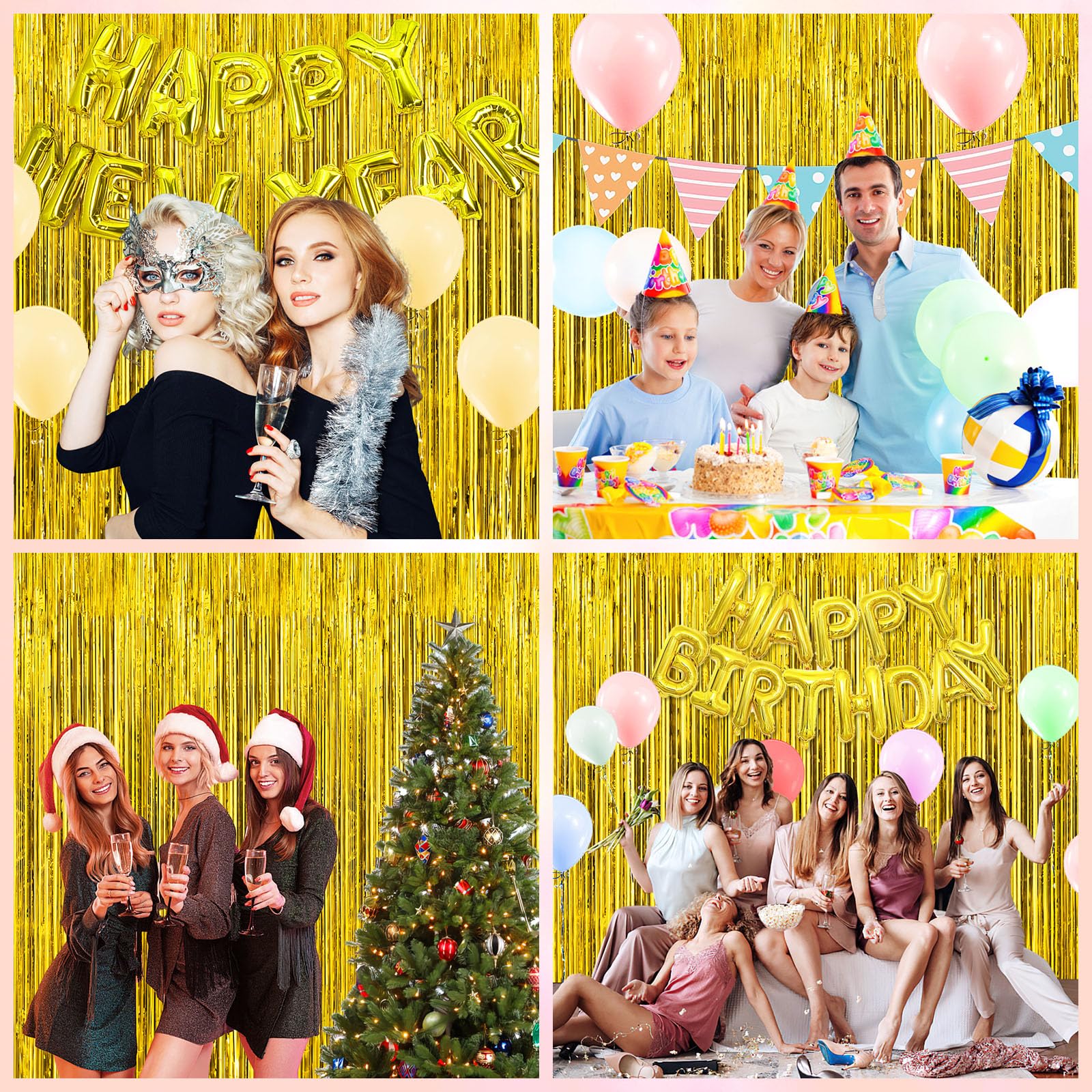 4-Pack Gold Foil Fringe Backdrop Curtains for Party Decorations - Tinsel Streamers for Birthday, Graduation, Unicorn & Mermaid Themed Parties | Perfect for Wall Decor, Photo Booths & Event Backdrops