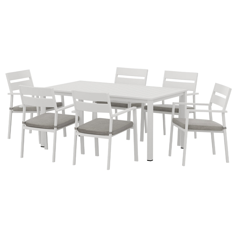 7-Piece Aluminum Outdoor Dining Set with Gray Cushions - Patio Furniture for Garden, Backyard, and Poolside Dining