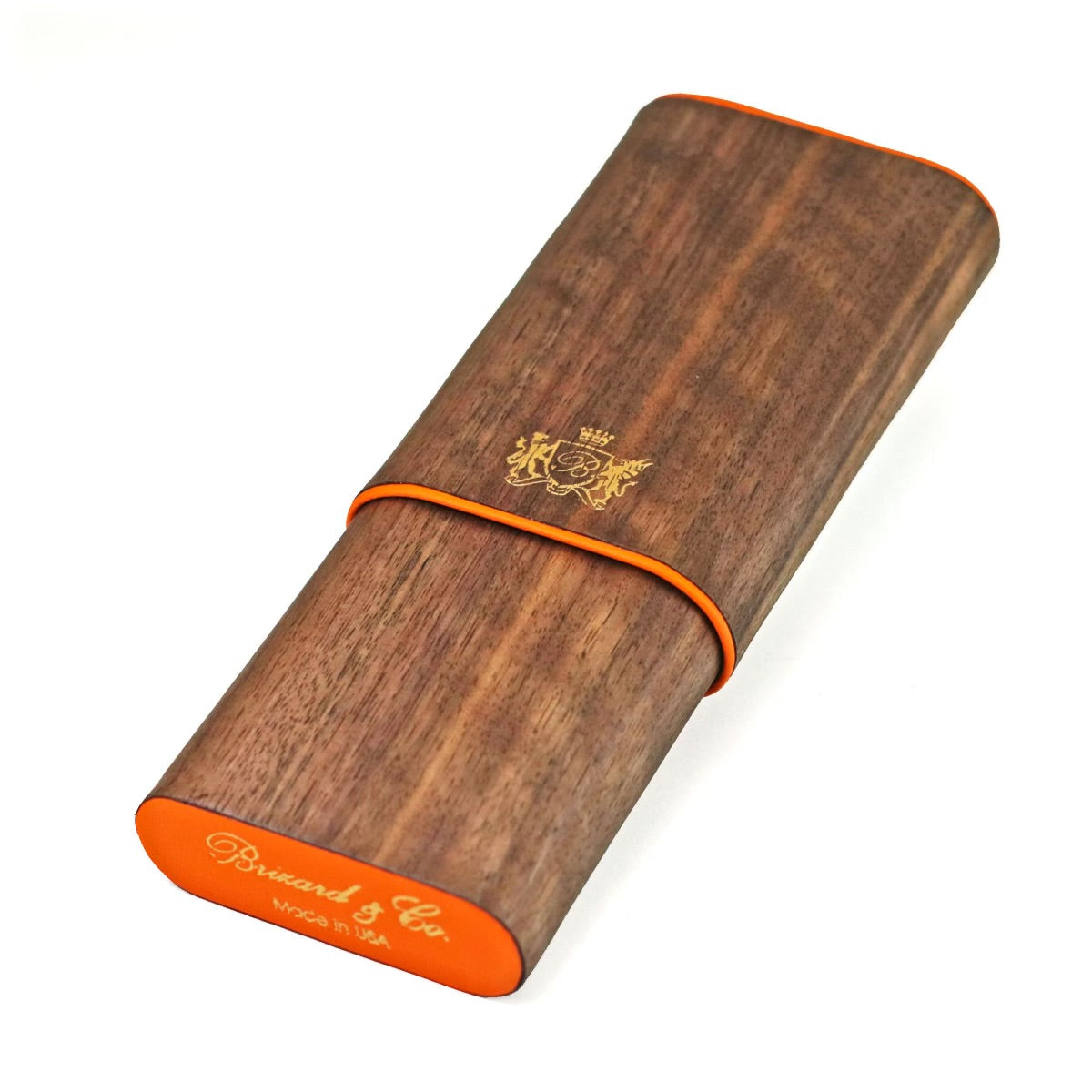 Brizard & Co Showband 3 Curly Walnut & Racing Orange Cigar Case - Premium Wooden Cigar Holder for Travel, Gifts & Humidor Storage | Luxury Cigar Accessories for Men