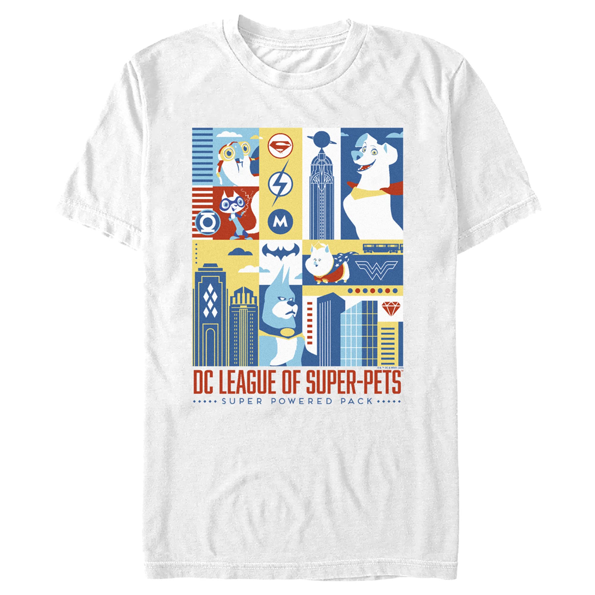 DC League of Super-Pets Men's Graphic T-Shirt with City Character Panels - Casual Superhero Tee for Fans, Gifts & Everyday Wear