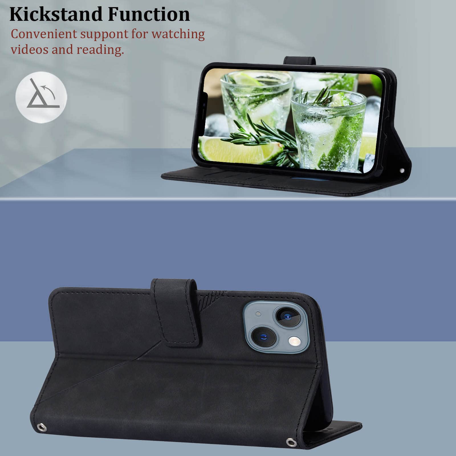 iPhone 13/14 Wallet Case with Card Slots & Wrist Strap - PU Leather Folio Cover for Work & Travel