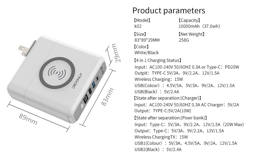 10000mAh Portable Wireless Power Bank - 3-in-1 Fast Charger with PD20W USB-C & QC3.0 USB-A - External Battery Pack for iPhone, iPad, Android, Laptops - Perfect for Travel, Camping & Emergency Charging (White)