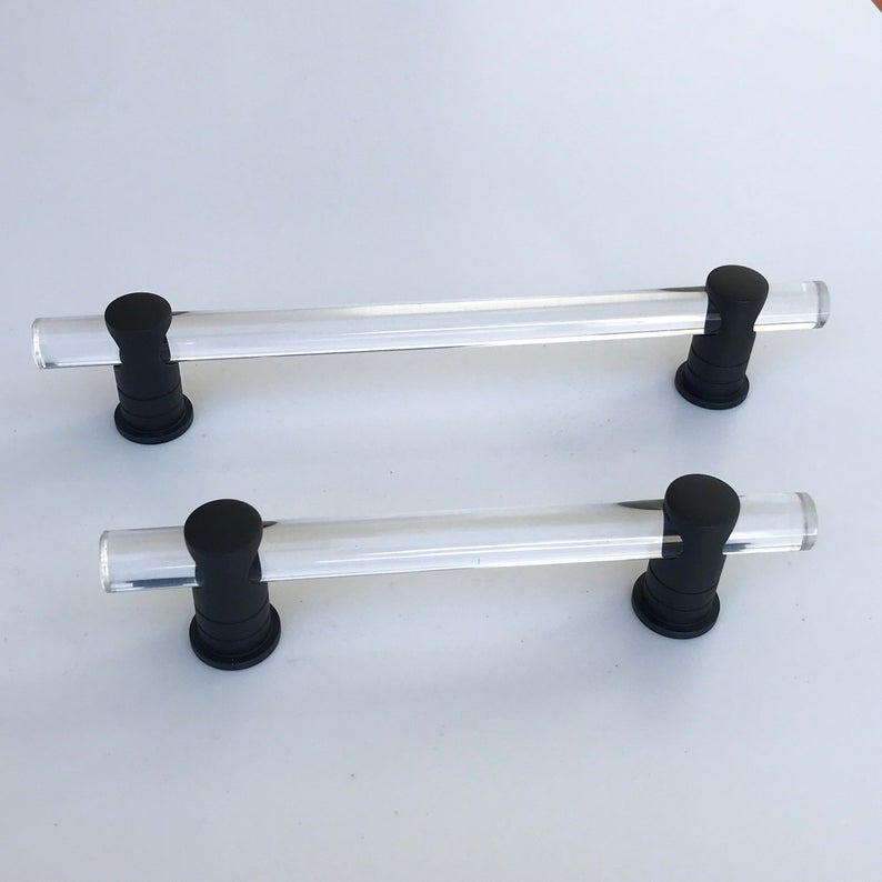 Matte Black and Lucite Adjustable Cabinet Knobs & Drawer Pulls - Modern Kitchen & Bathroom Hardware for Cabinets, Dressers, Furniture (Set of 10) - Perfect for Home Renovation & DIY Projects