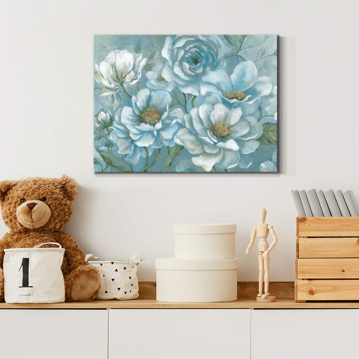 Blue White Blooms Abstract Flower Canvas Wall Art - 8