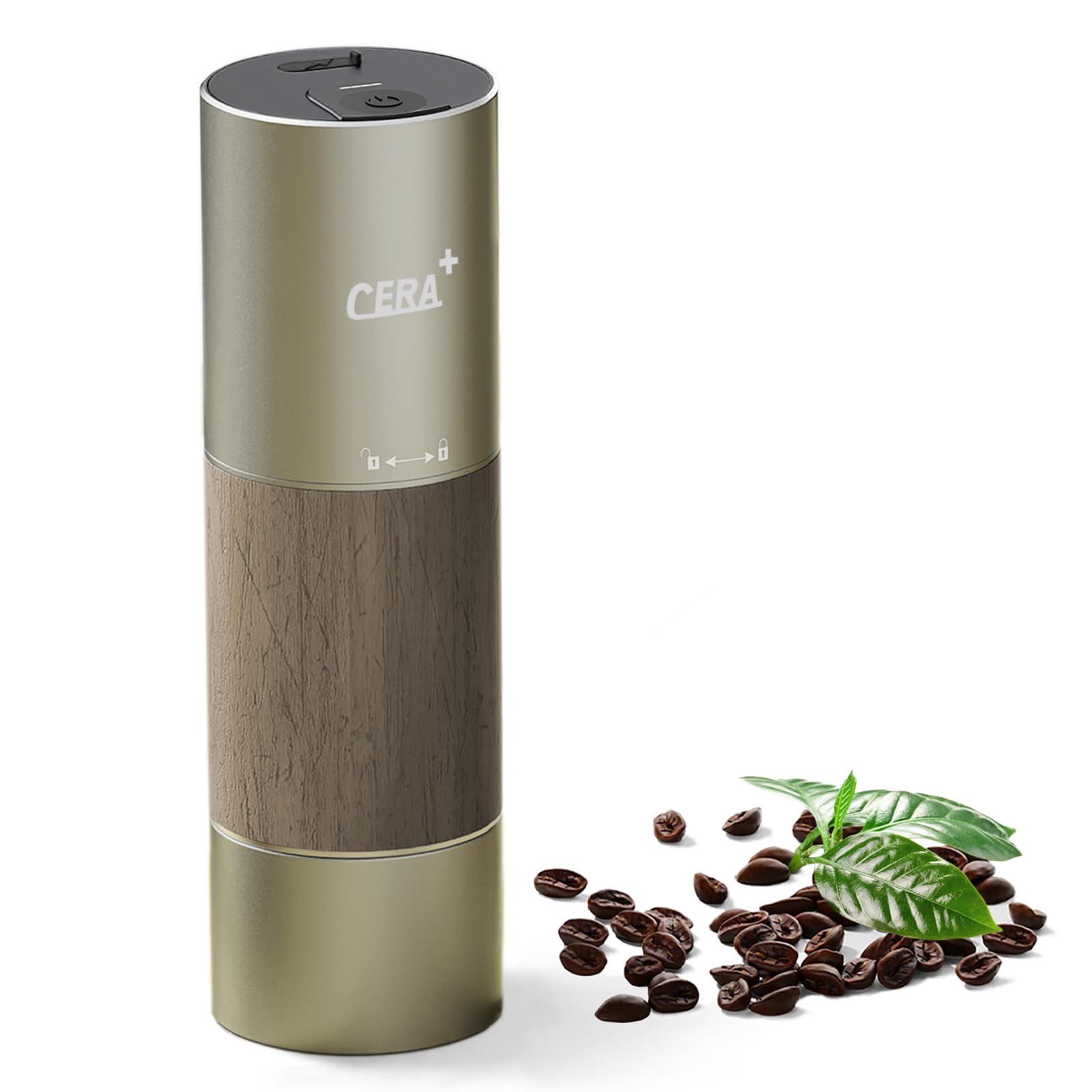 Premium CERA+ Electric Burr Coffee Grinder - Professional Espresso Machine Companion for Home, Travel & Camping | Portable Gold-Tone Coffee Bean Mill for Fresh Brews Anywhere