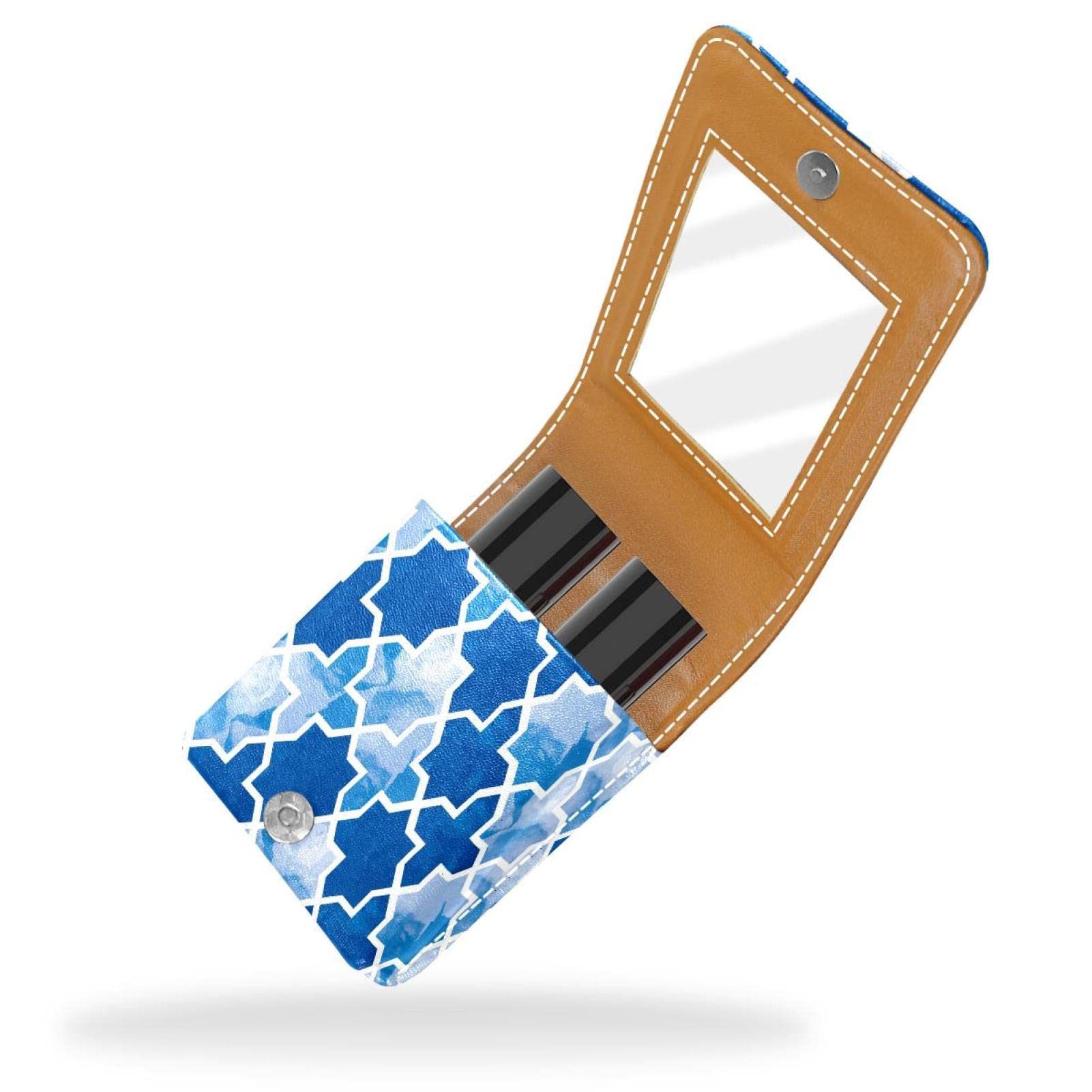 Personalized Lipstick Case - Blue Mosaic Makeup Pouch for Travel & Daily Use